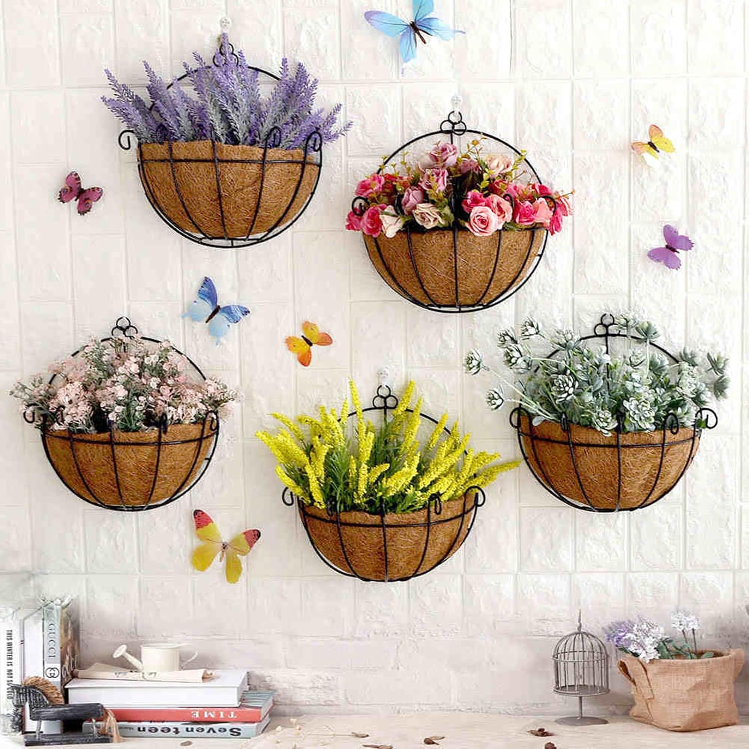 Tosnail 2 Pack Metal Wall Hanging Planter Basket with Coco Liner - Great for Indoor or Outdoor Plants