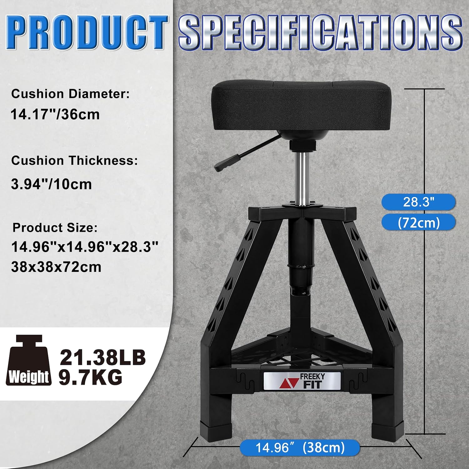 Adjustable Shop Stool,Garage Mechanic Stool Chair,Work Seat for Workshop, Adjustable Height, 360° Swivel Padded Square Seat,Tool Storage, 350 LBS Capacity, Heavy Duty, Blue