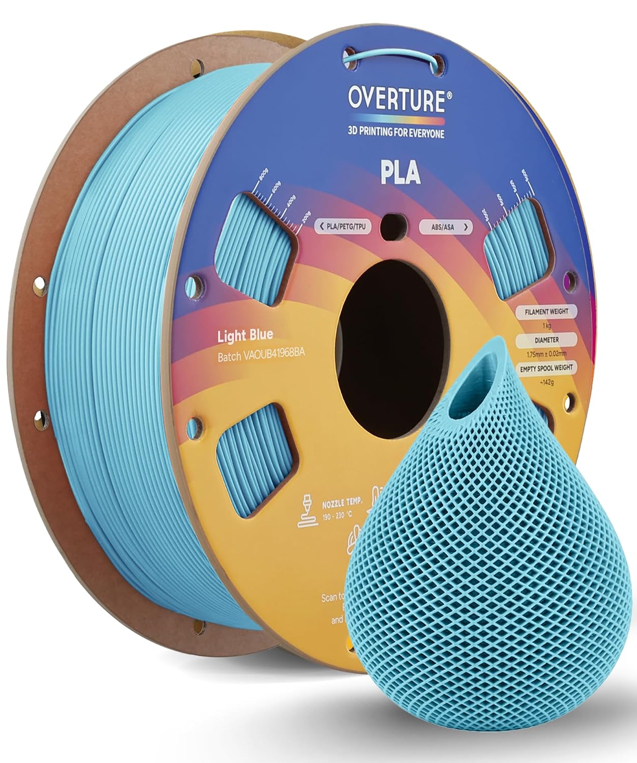 OVERTURE High Speed PLA Filament 1.75mm 3D Printer Filament,1kg White