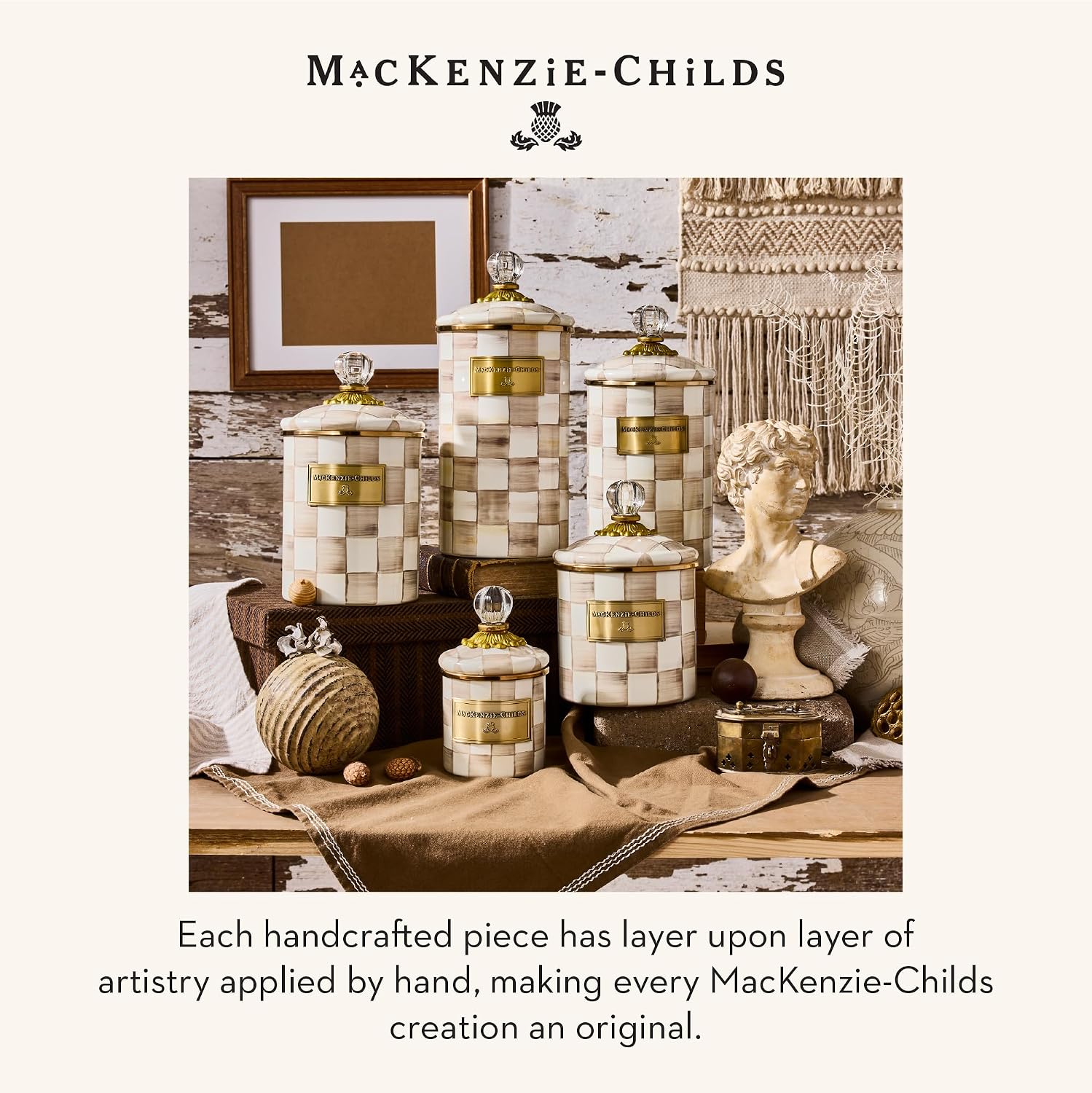 MACKENZIE-CHILDS Enamel Canister, Small, Black-and-White Courtly Check