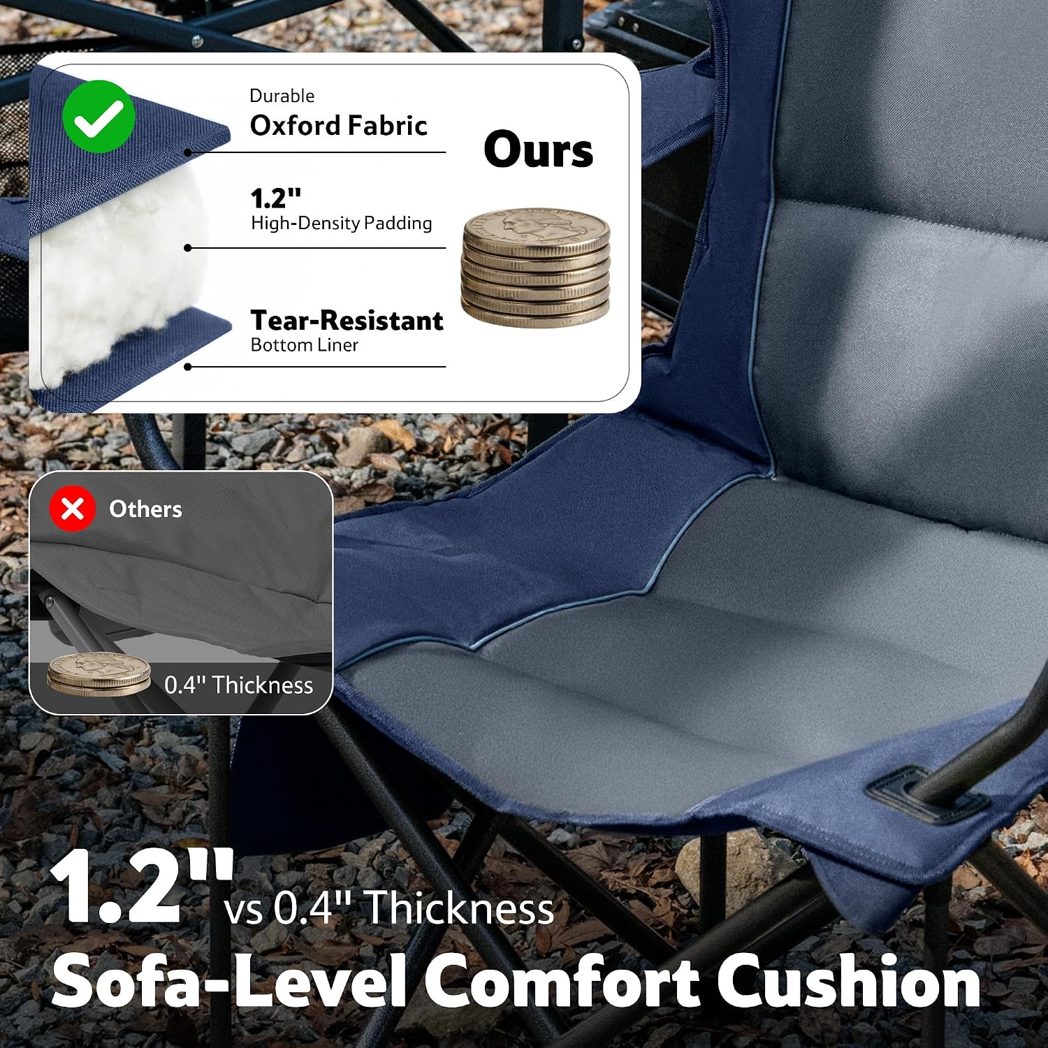 Naturehike Oversized Camping Chair with Cooler Bag, Heavy Duty Lawn Chair Support 450 LBS, Portable Padded Outdoor Folding Chair, 2 Pack