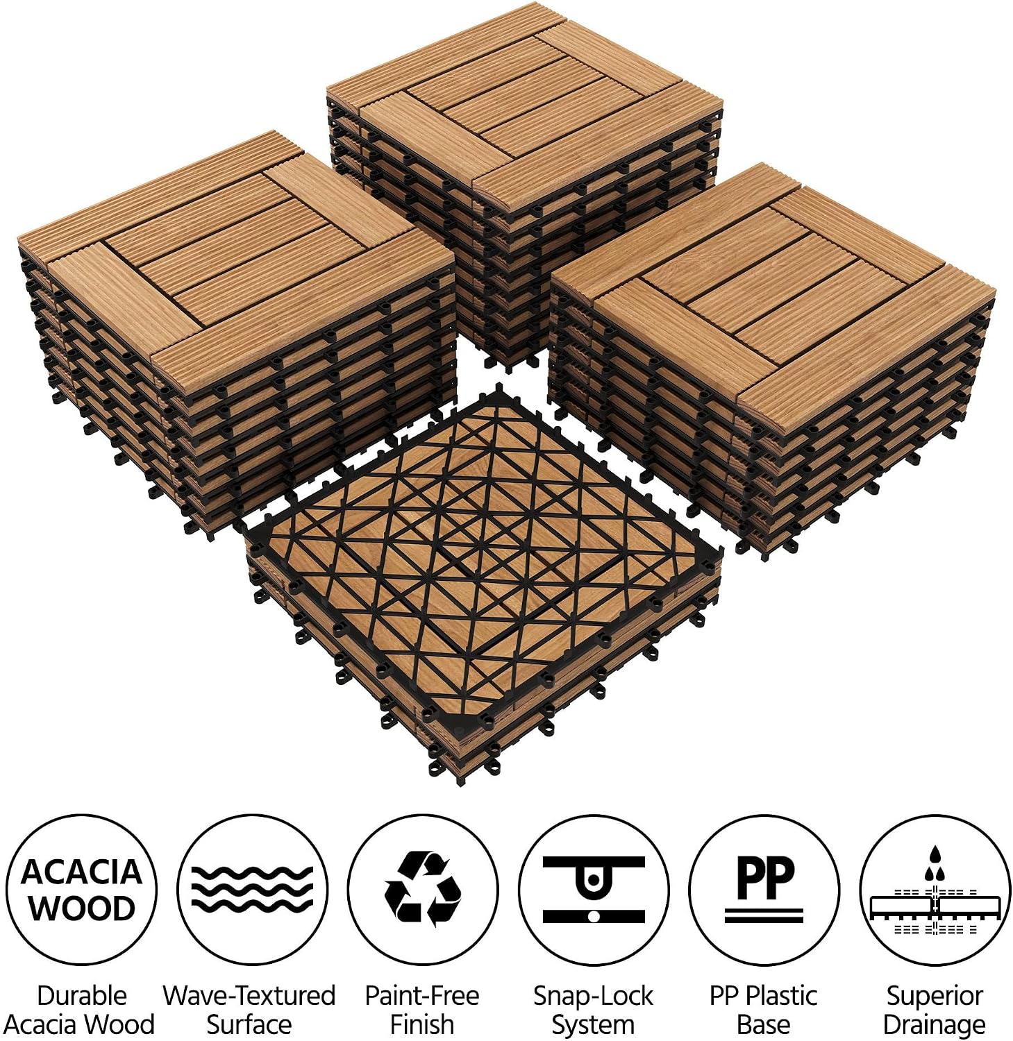 Topeakmart 27PCS Interlocking Deck Tiles 12x12 Patio Flooring, Brown