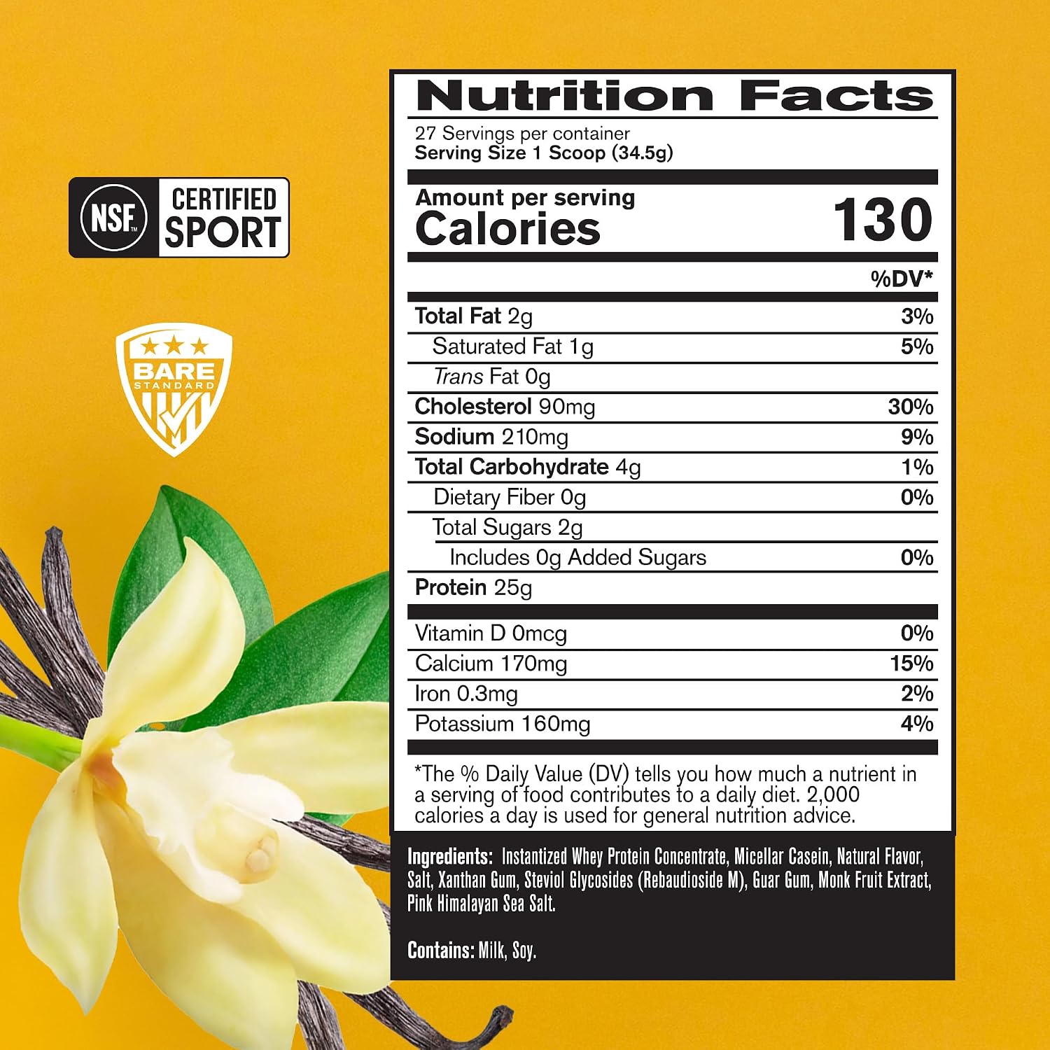 BARE PERFORMANCE NUTRITION, BPN Whey Protein + Casein Protein Powder Blend, Vanilla, 25g Protein per Serving Supports Lean Muscle Recovery