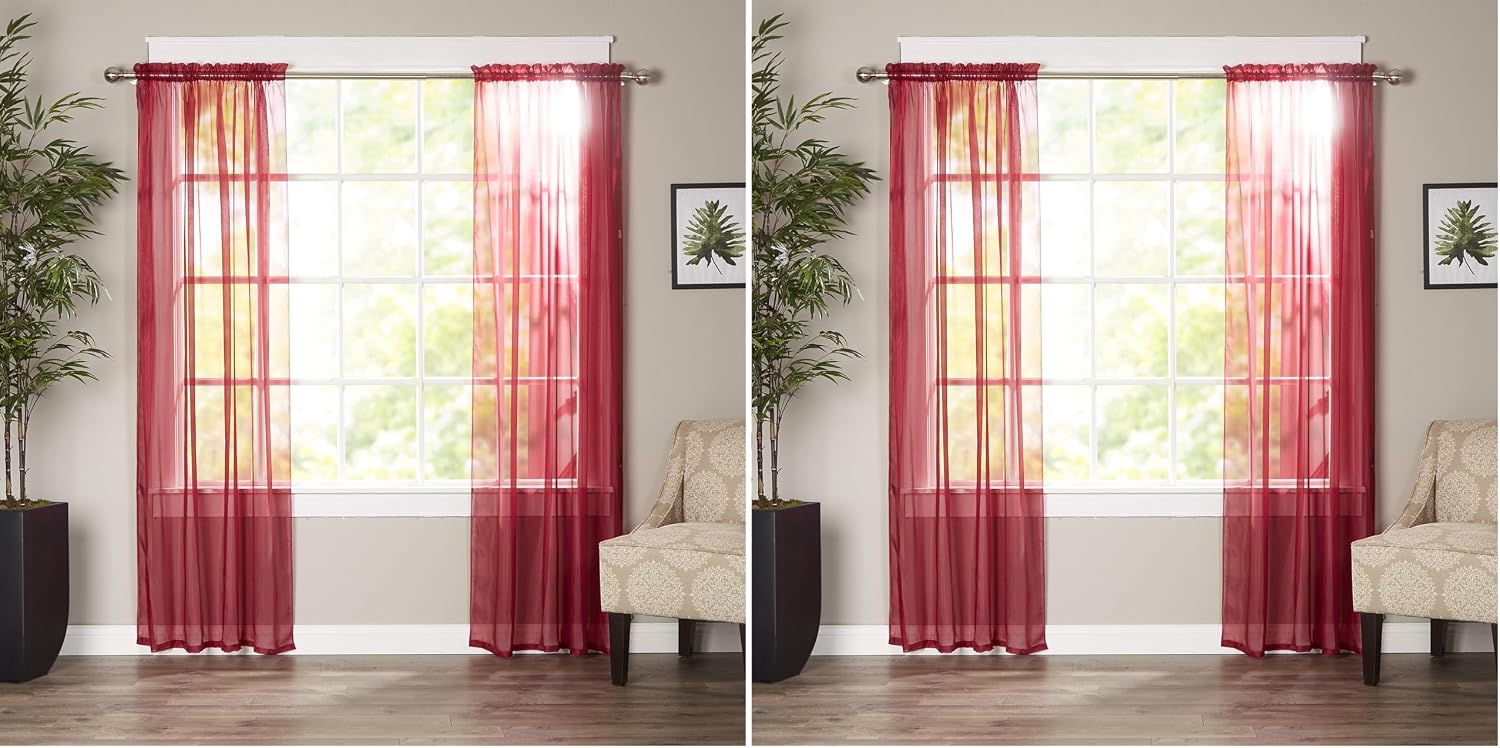 Elegant Comfort Luxury Sheer Curtains, Window Treatment Curtain Panels with Rod Pocket for Kitchen, Bedroom and Living Room (55 x 216-inches Long)