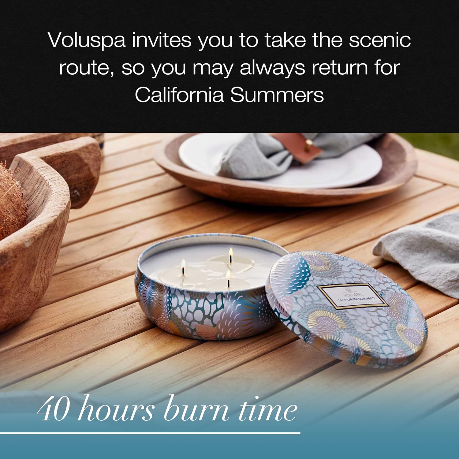 Voluspa Santal Vanille, 3 Wick Tin Candle, 12 oz, 40 Hour Burn Time, Coconut Wax for Clean Burning, Handcrafted in the USA