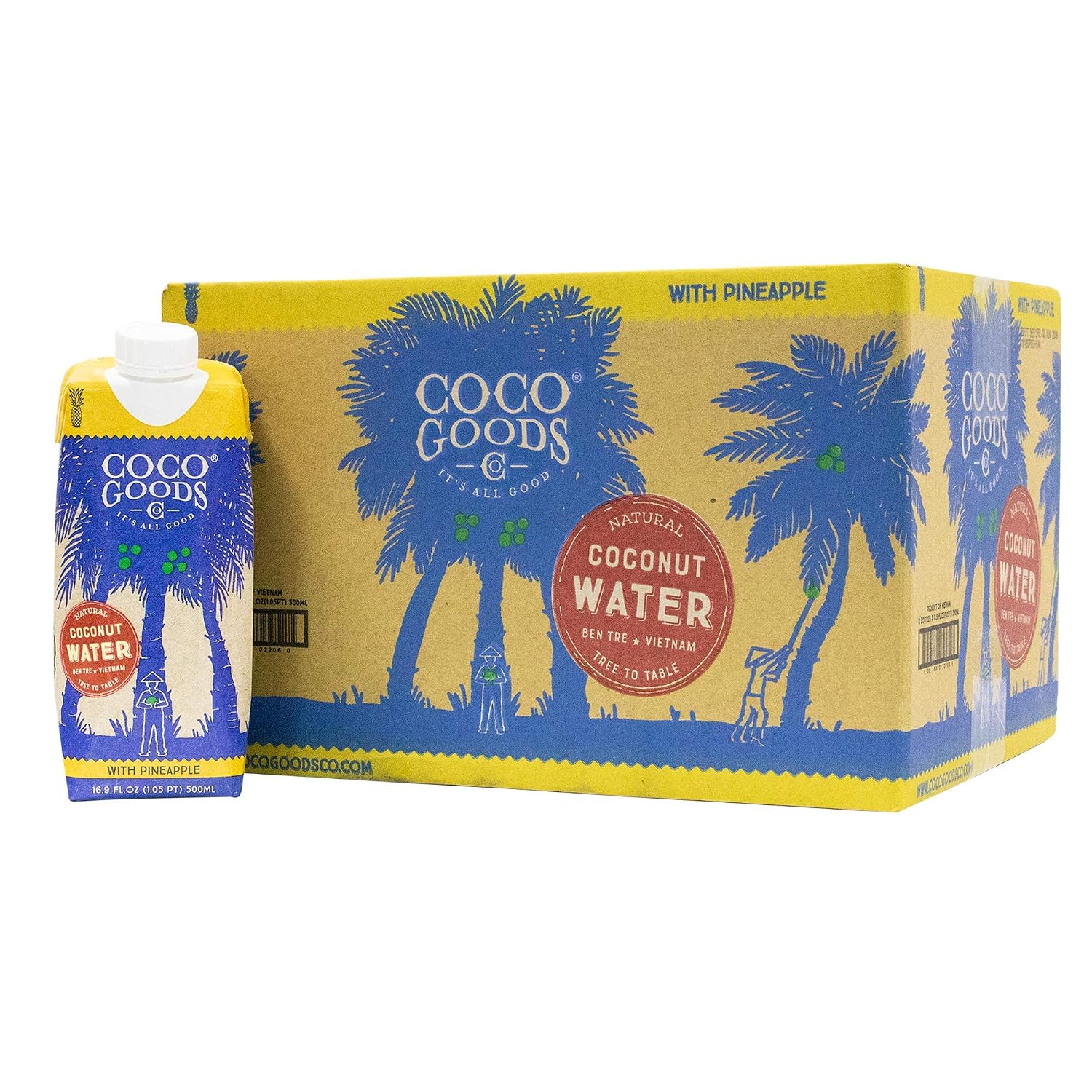 CocoGoods Co Single-Origin Natural Coconut Water with Fresh Pineapple Juice 16.9 fl. oz, 12 pack