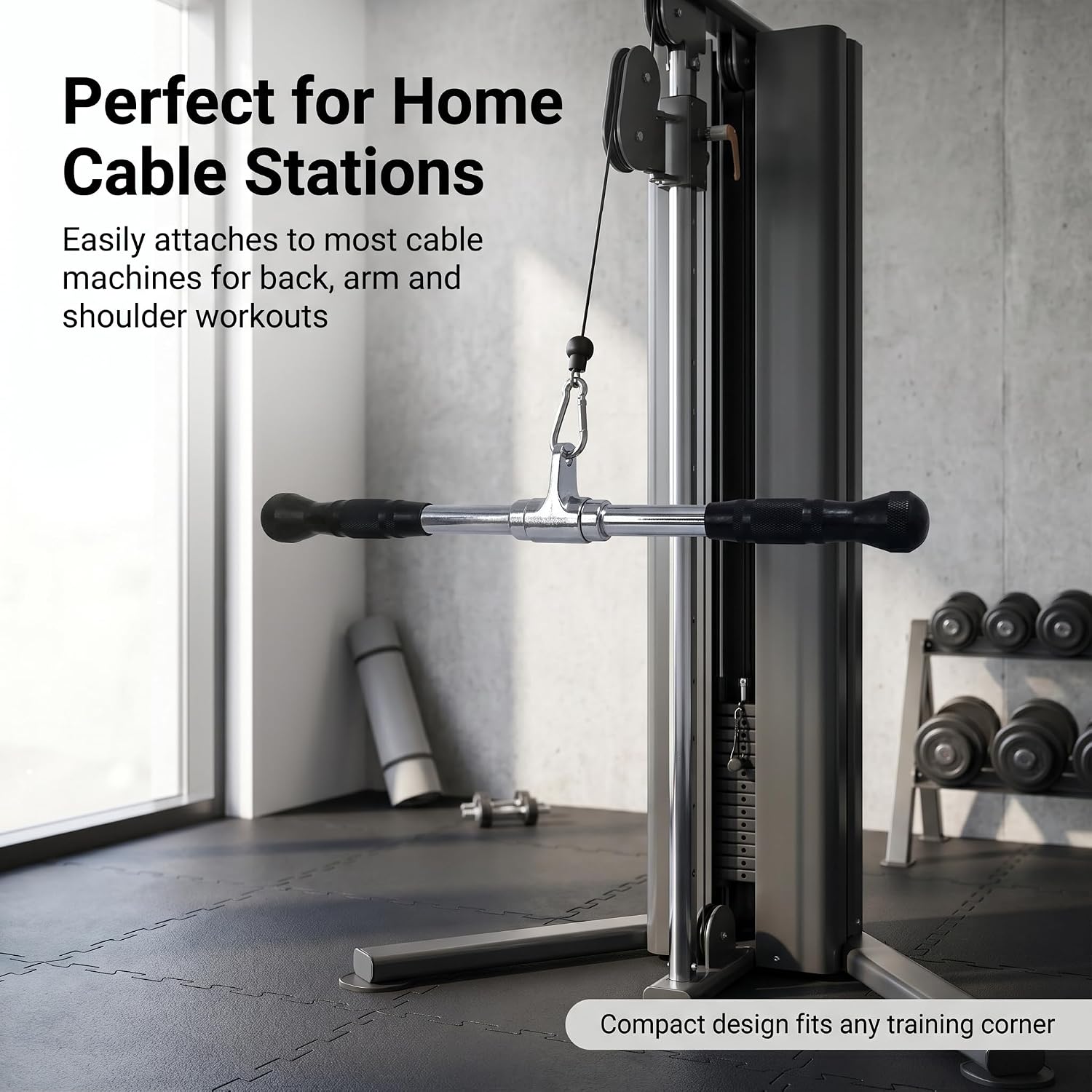 Revolving Lat Pulldown Bar for Cable Machine, Straight Bar with Rubber Grip - Tricep Press Down, Curl & Back Exercise Attachment for Home Gym