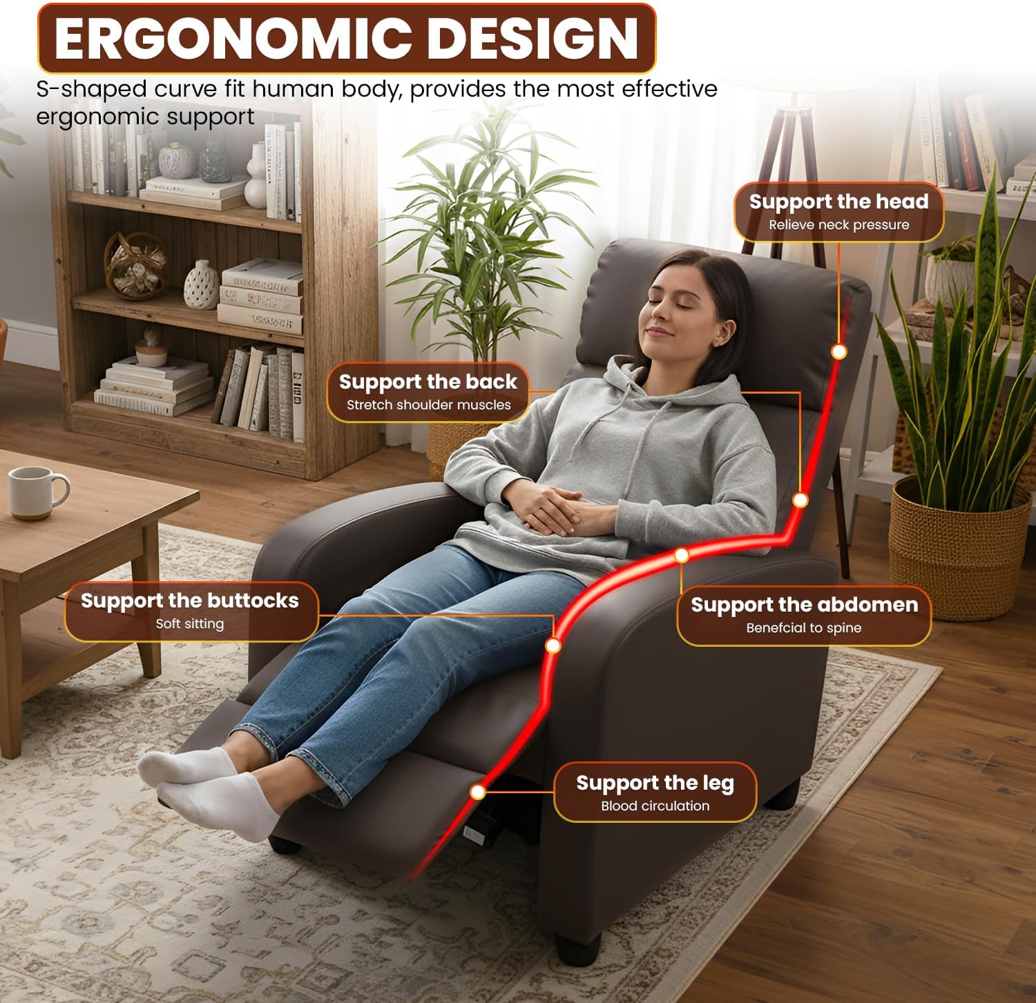 FDW | Recliner Chair | with 2 Point Massage Function | Black, PU Leather