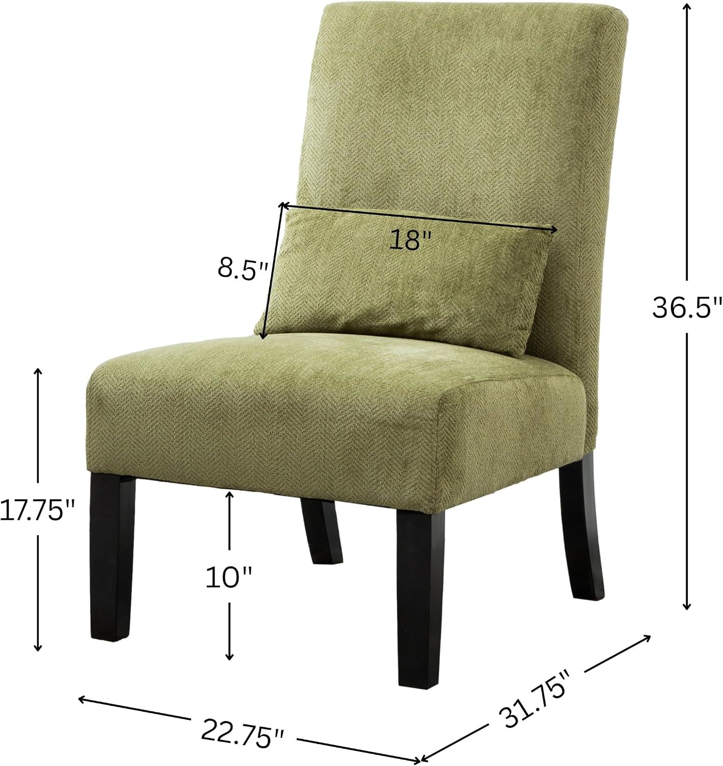 Roundhill Furniture Pisano Teal Blue Fabric Armless Contemporary Accent Chair with Kidney Pillow