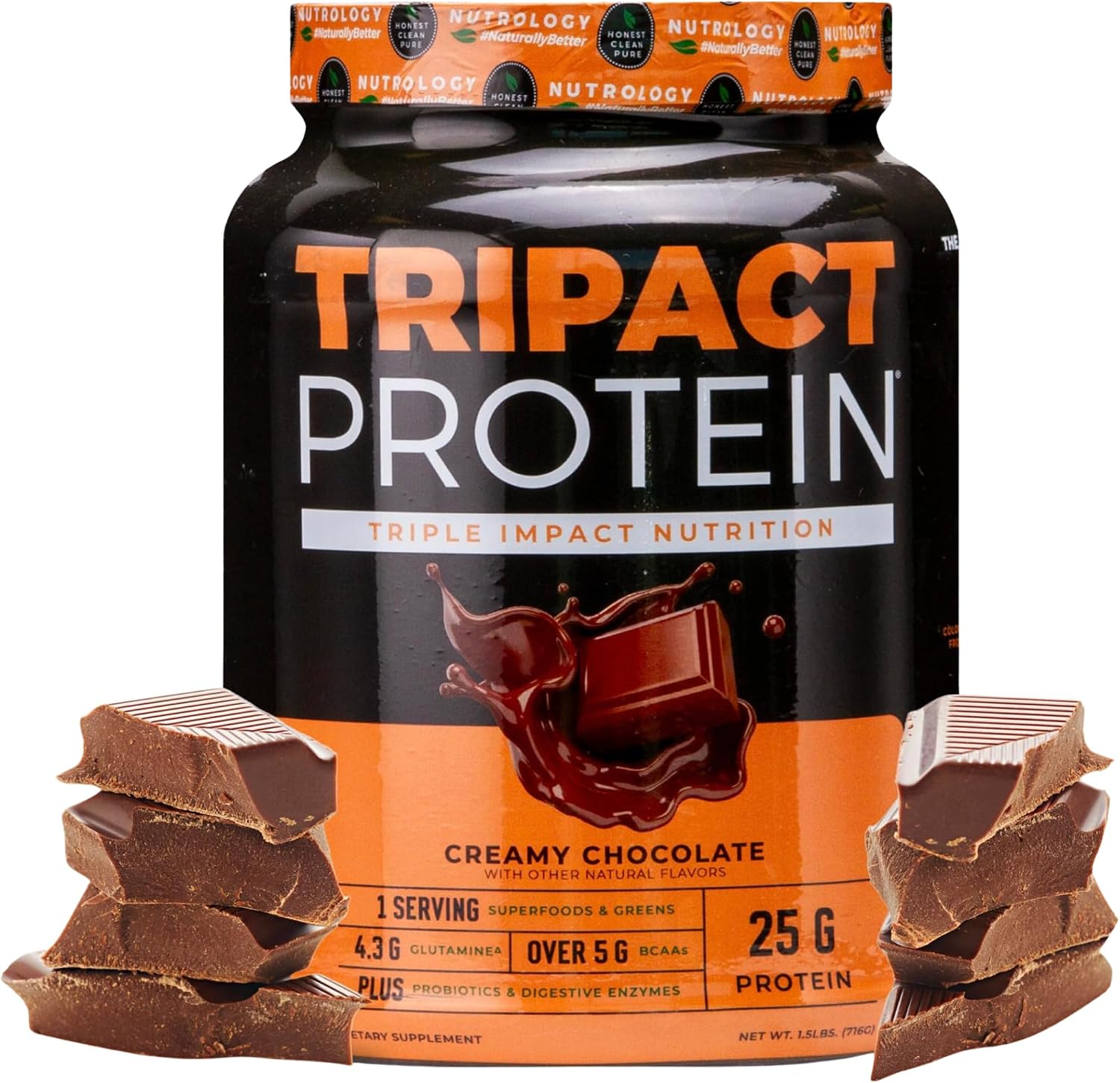 TRIPACT Protein Powder Vanilla Latte Cinnamon - 40 Servings | 7-in-1 Meal Replacement, Grass Fed Whey Protein, Pea Protein, Rice Protein, Greens Blend, Recovery Support