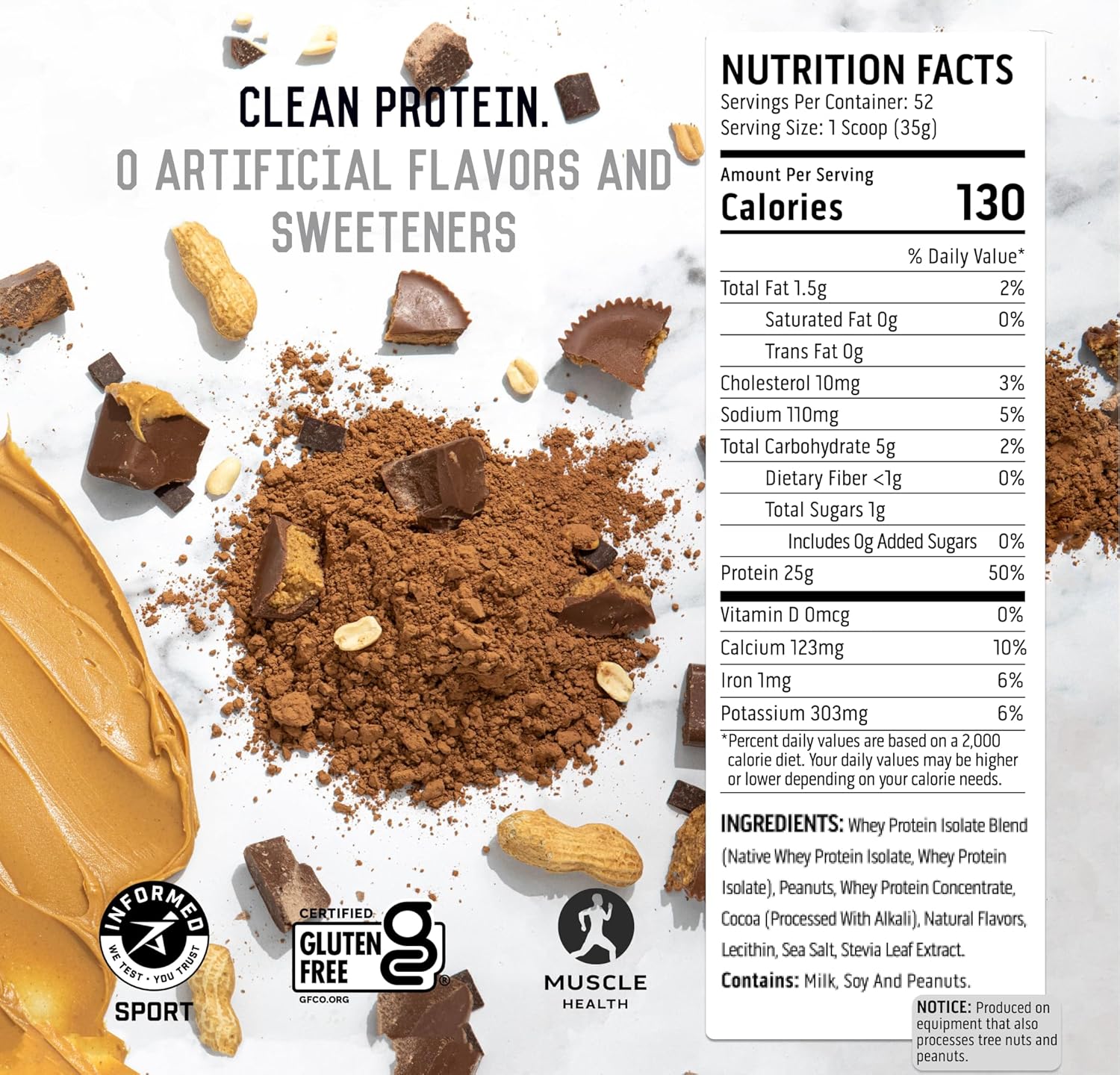 Ascent 100% Whey Protein Powder - Post Workout Whey Protein Isolate, Zero Artificial Flavors & Sweeteners, Gluten Free, 5.5g BCAA, 2.6g Leucine, Unflavored 2 lb