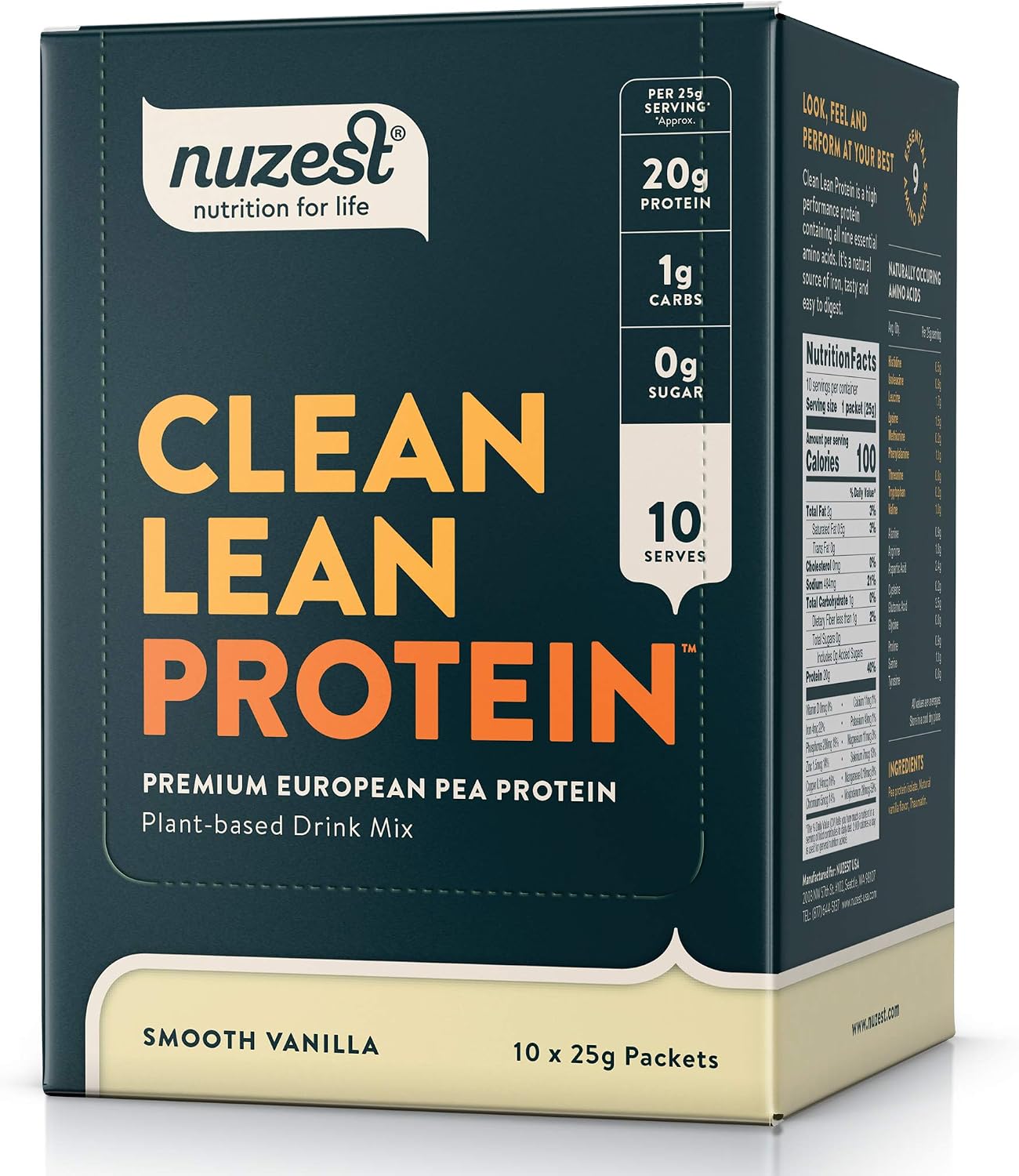 Nuzest Clean Lean Protein - Vegan Pea Protein Powder Rich Chocolate 1.1 lb | 20 Servings with 18g Protein Plant Based Protein Powder, Only 4 Ingredients, Dairy Free, Gluten Free, GMO Free, Protein Shake