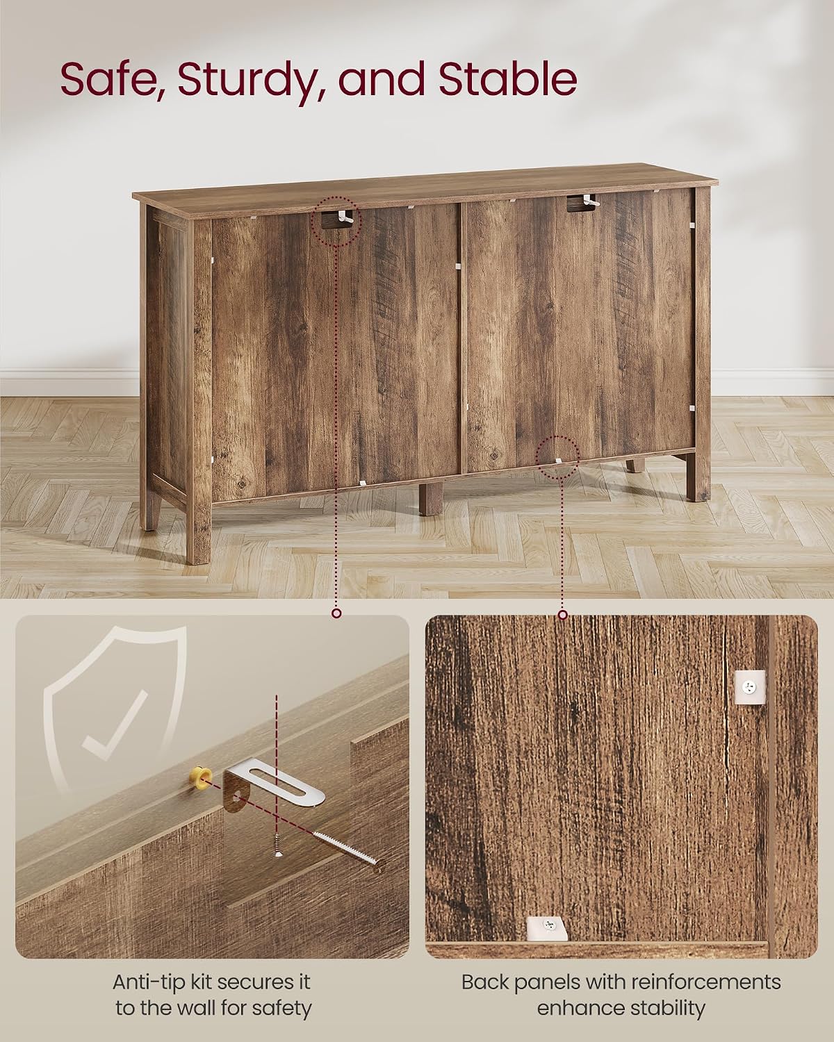 VASAGLE LIRY Collection - Storage Cabinet, Buffet Cabinet, Sideboard, Credenza, with Adjustable Shelves, for Entryway, Rustic White and Honey Brown ULSC381W01