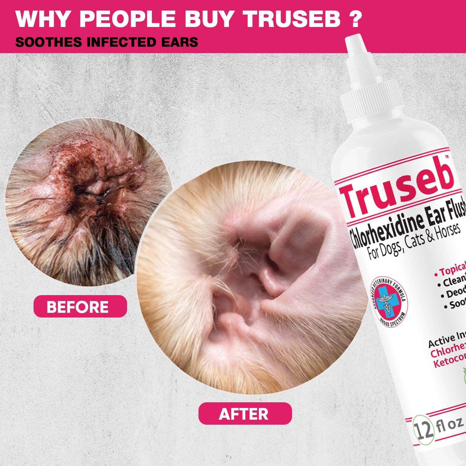 Truseb Maximum Strength Dog Ear Infection Treatment Flush