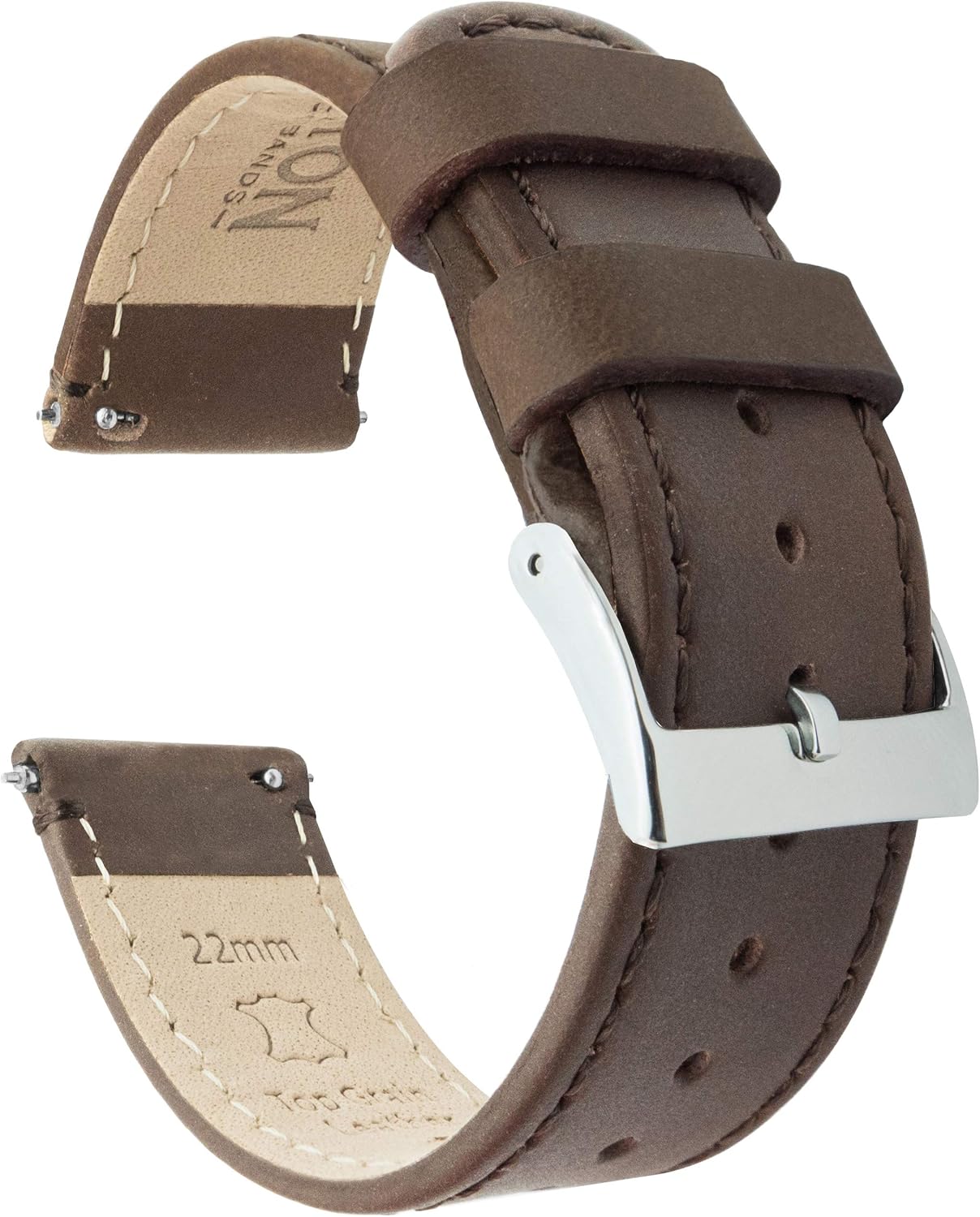 BARTON WATCH BANDS 20mm Saddle Brown Quick Release Top Grain Leather Watch Band Strap