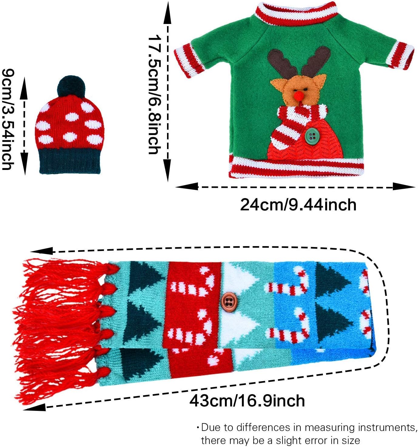 BALANSOHO 12 Pcs Christmas Ugly Sweater Wine Bottle Covers for Wine Bottles Cute Scarves Hats Cover Party Decor Table Decorations