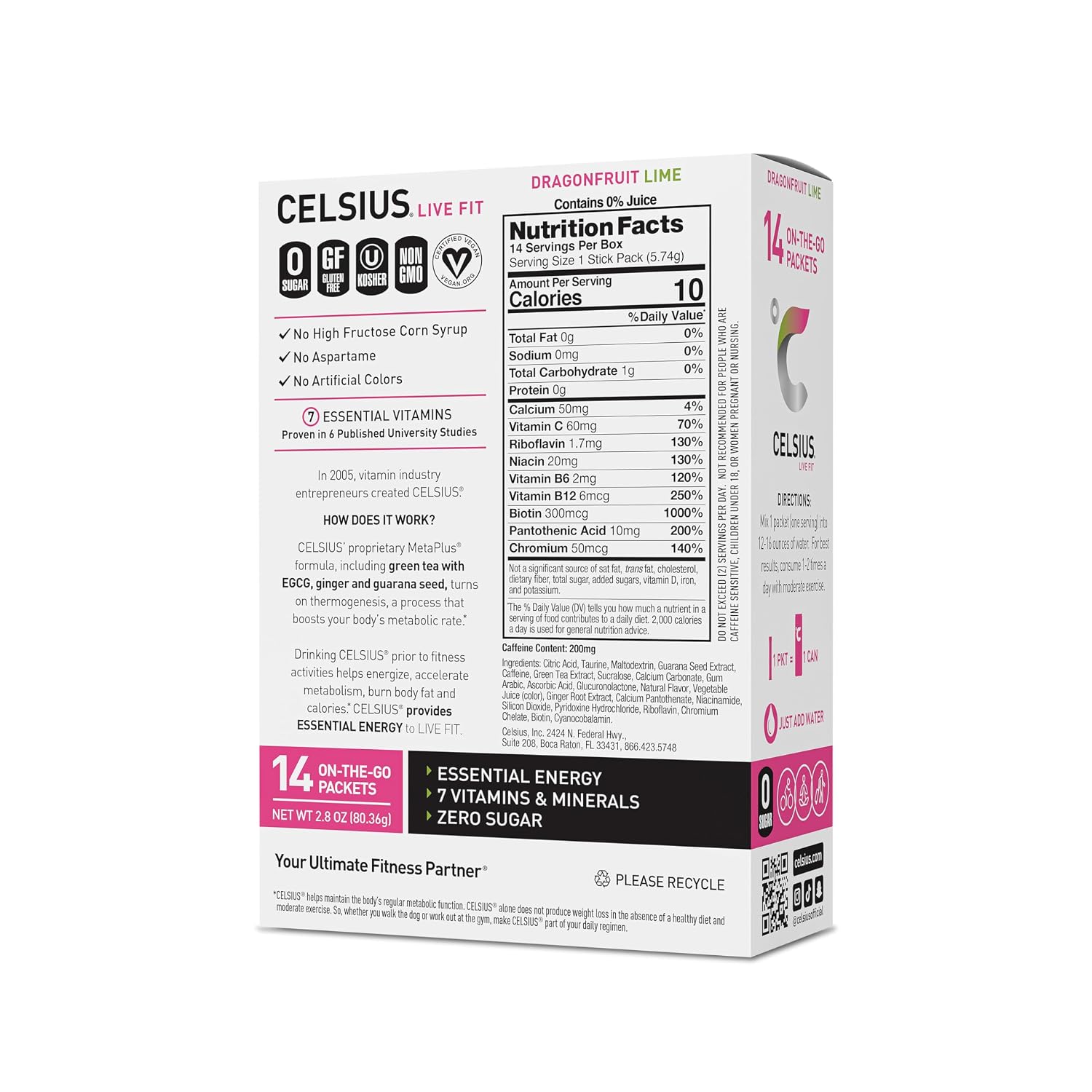 CELSIUS On-The-Go Powder Stick Packs, Zero Sugar (14 Sticks per Pack)