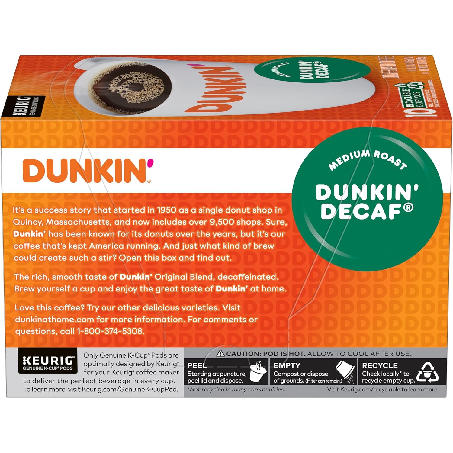 Dunkin’ Decaf Medium Roast Coffee, Keurig K-Cup Pods, 60 Count