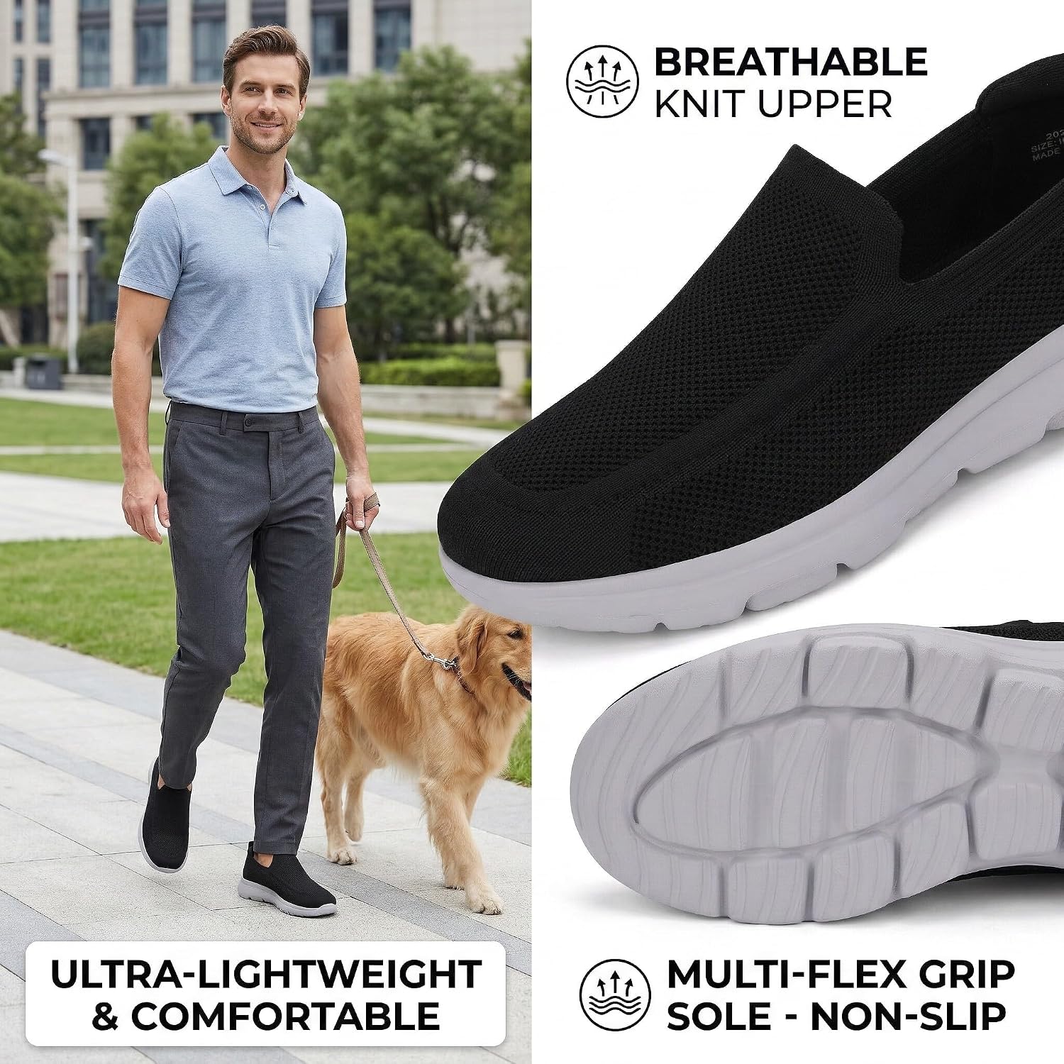 konhill Mens Slip On Shoes Lightweight Walking Shoes Anti Slip