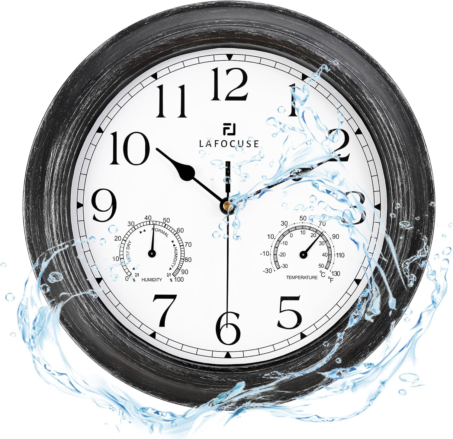 Lafocuse 12 Inch Brown Outdoor Wall Clocks with Temperature and Humidity
