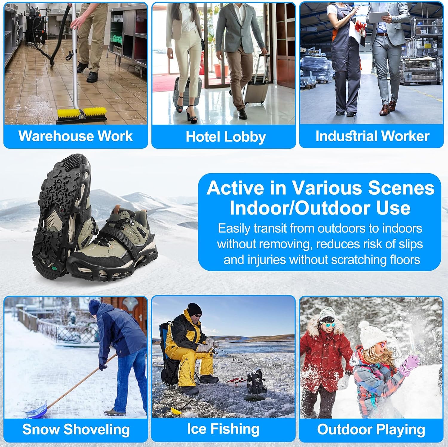 Spikeless Ice Cleats Roofing Shoe Covers Anti-Slip Rubber Traction Overshoes for Metal Roof Wet Floors Wood Deck Snow Work Boots Unisex for Roofers Construction Warehouse Workers