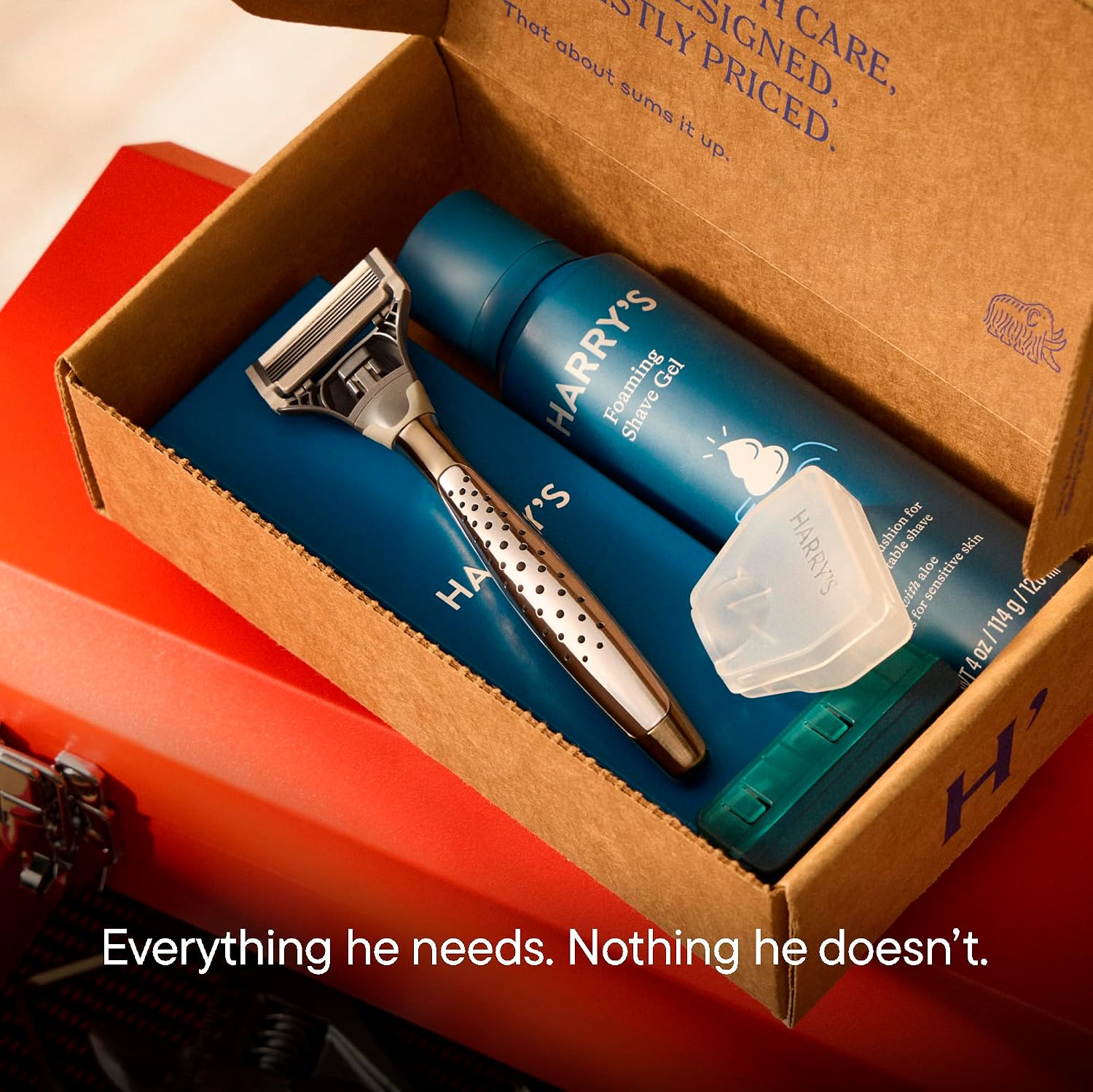 Harry's Original Shaving Kit for Men - Razor Handle, 3 Refills, Shave Gel