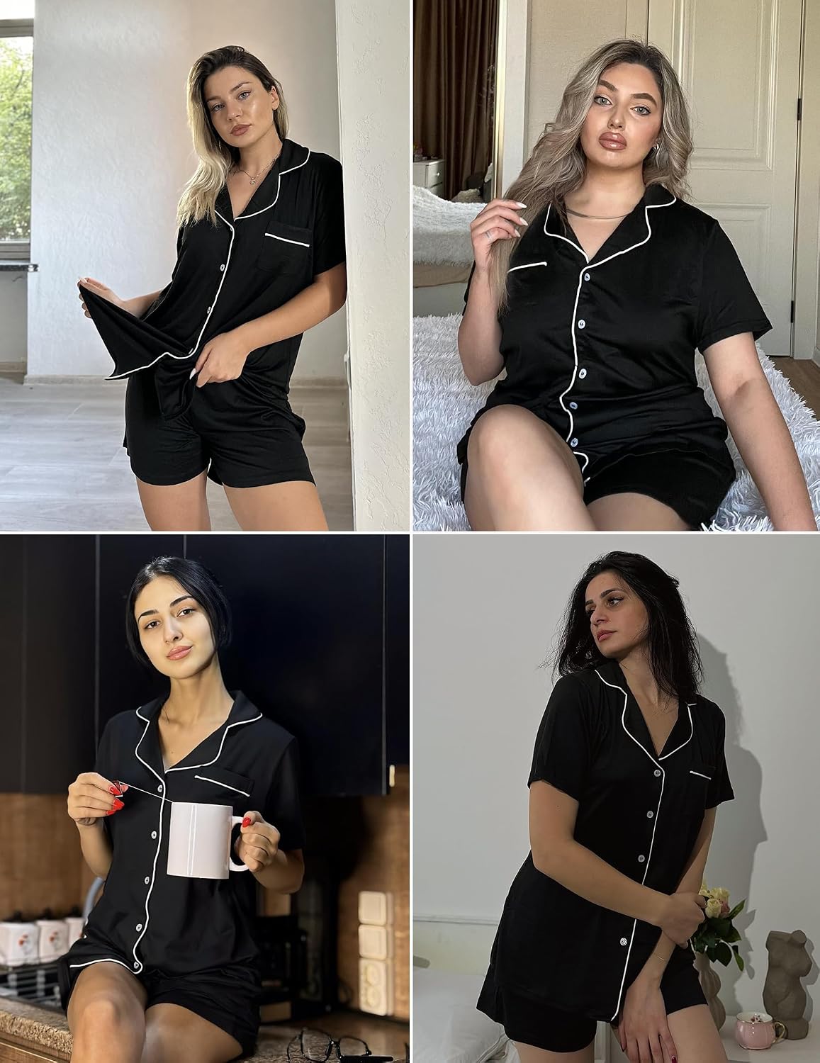 Ekouaer Pajamas Set for Women Short Sleeve Sleepwear Button Down Pj XS-XXXL | Summer 2 Piece Lounge Set, Soft Fabric, Drawstring Waistband, for Bridesmaid Bride Party, Plus Size, Petite, Cute Pattern