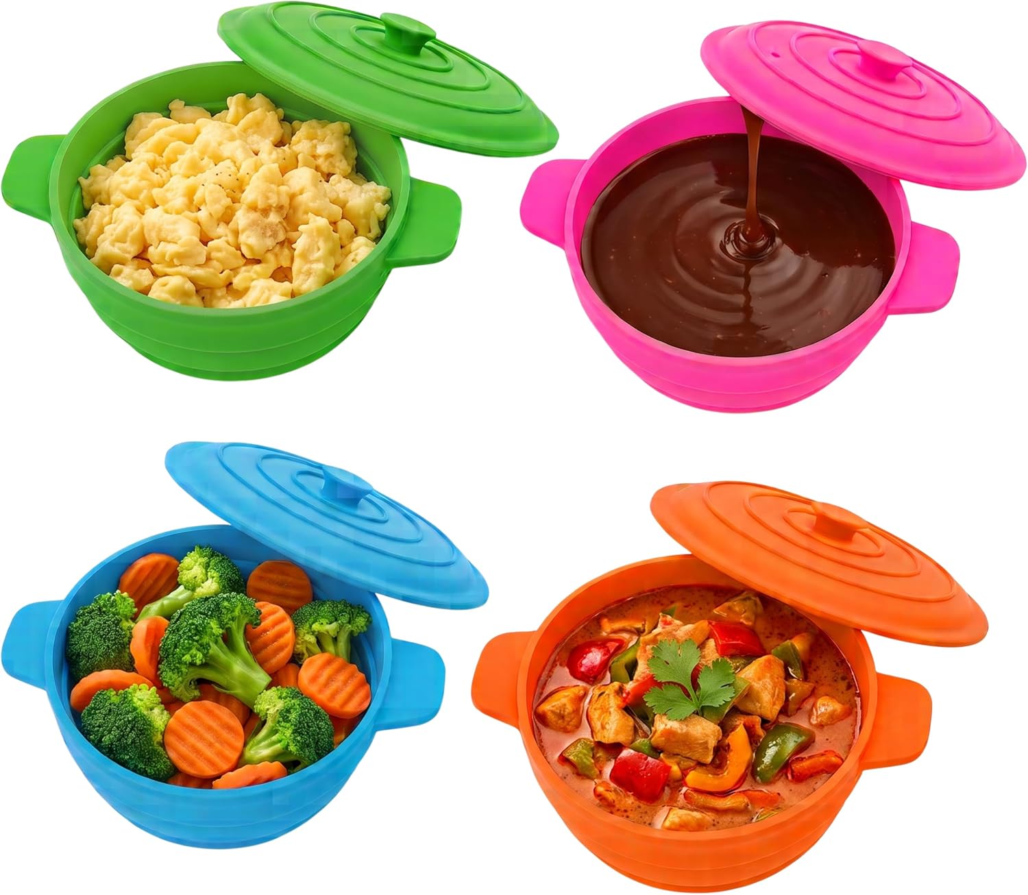 Bakerpan Collapsible Silicone Microwave Vegetable Steamer with Lid - 64 oz Silicone Steamer Pot for Cooking, Steaming & Reheating Food - BPA-Free, Dishwasher Safe