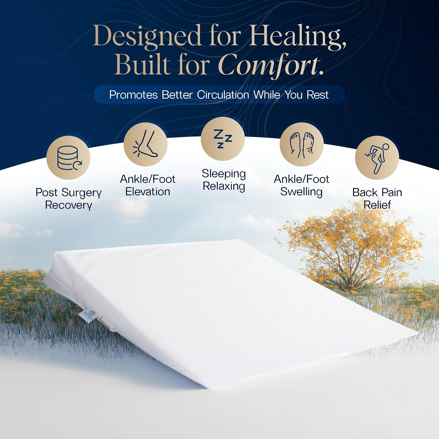 Hermell Bed Wedge Pillow – Supportive Elevated Cushion for Back Pain Relief, Spinal Alignment, Snoring