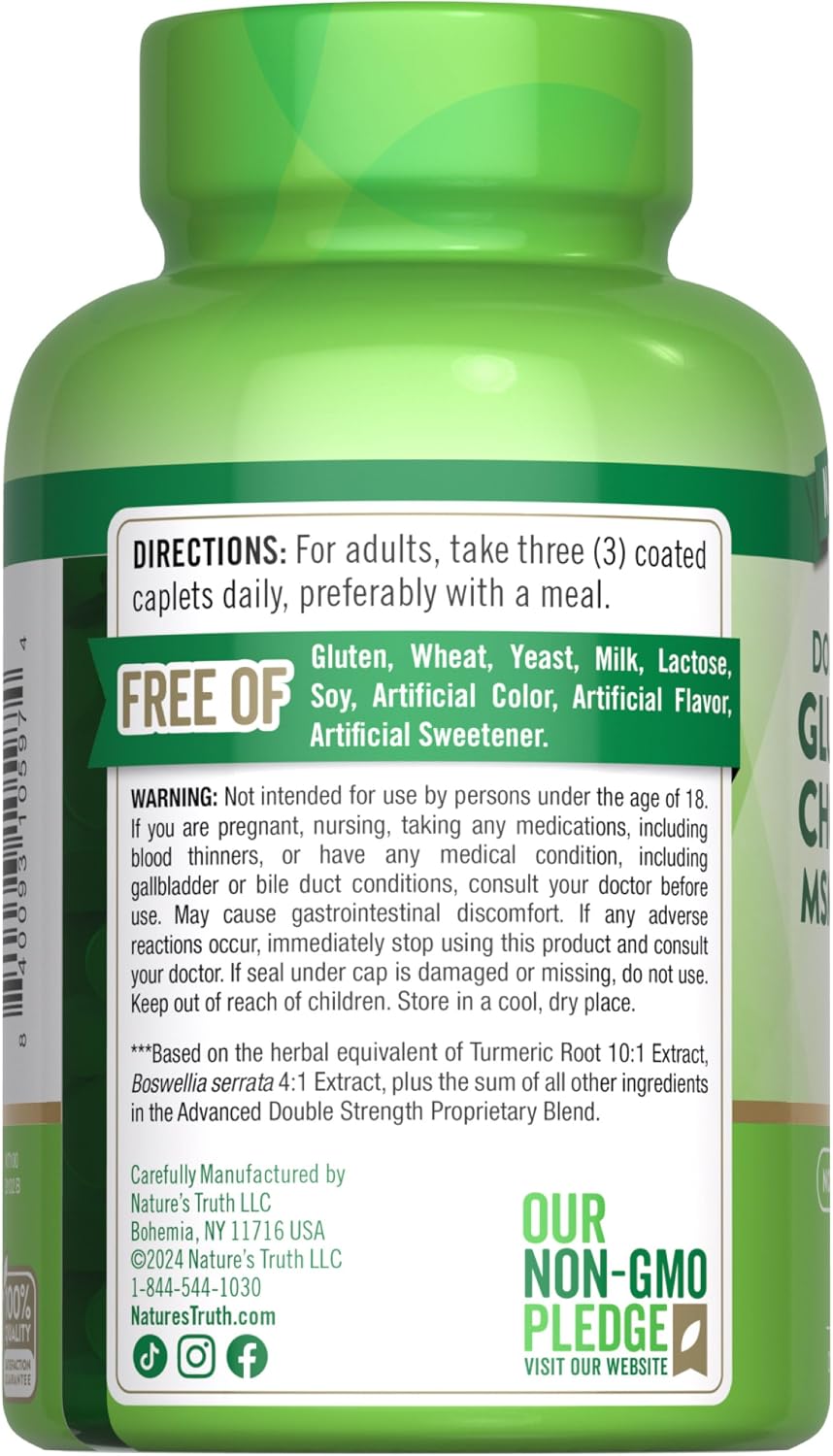 Nature's Truth Glucosamine Chondroitin MSM Complex | 90 Caplets | with Turmeric | Double Strength | Non-GMO & Gluten Free Supplement | with Turmeric