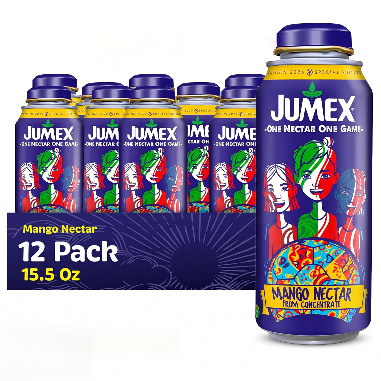 Jumex Mango Nectar Lata Botella - Made with Fresh Fruit Puree - Mango Juice Concentrate for Tropical Fruit Smoothie Mix, Cocktail Mixers & Kids Beverages - 15.5oz, 12 Pack Resealable Juice Bottles