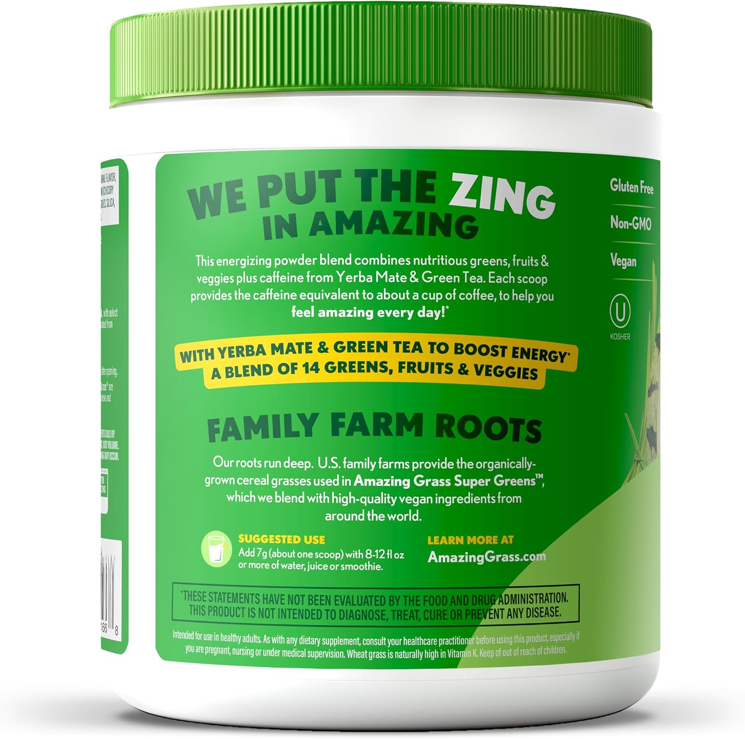 Amazing Grass Super Greens Powder Energy Lemon Lime, 30 Servings | Organic Energy Greens Powder with Plant-Based Caffeine, Yerba Mate & Green Tea Leaf for Sustained Energy & Focus