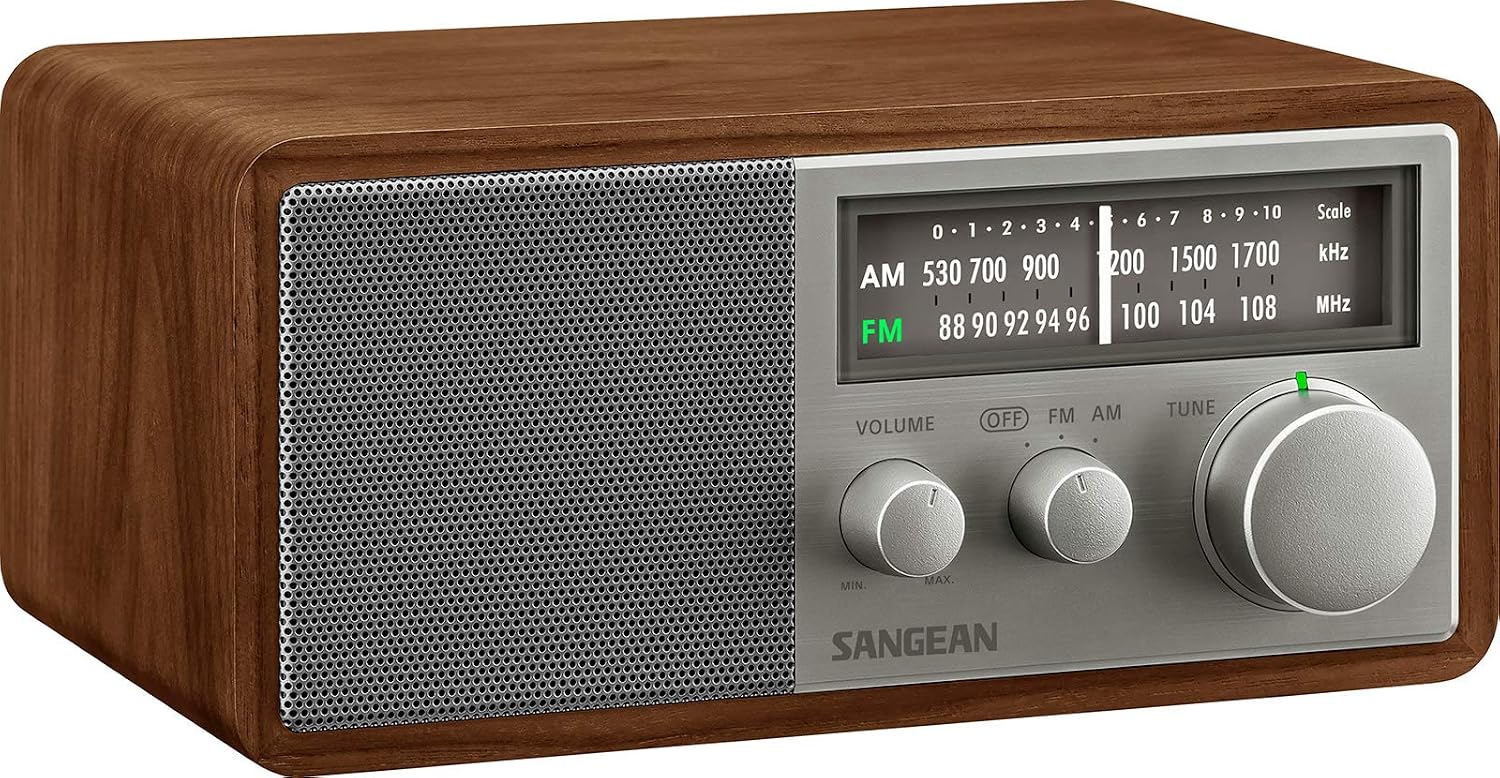 Sangean SG-116 AM/FM Analog Wooden Cabinet Receiver, Walnut-Silver