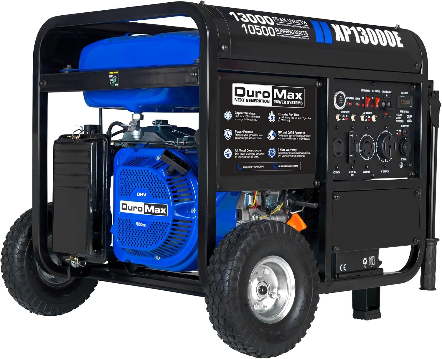 DuroMax XP12000EH 12,000-Watt Dual Fuel Portable Generator – Gas & Propane, Electric Start, Whole Home Backup Power, Transfer Switch Ready, RV & Emergency Ready