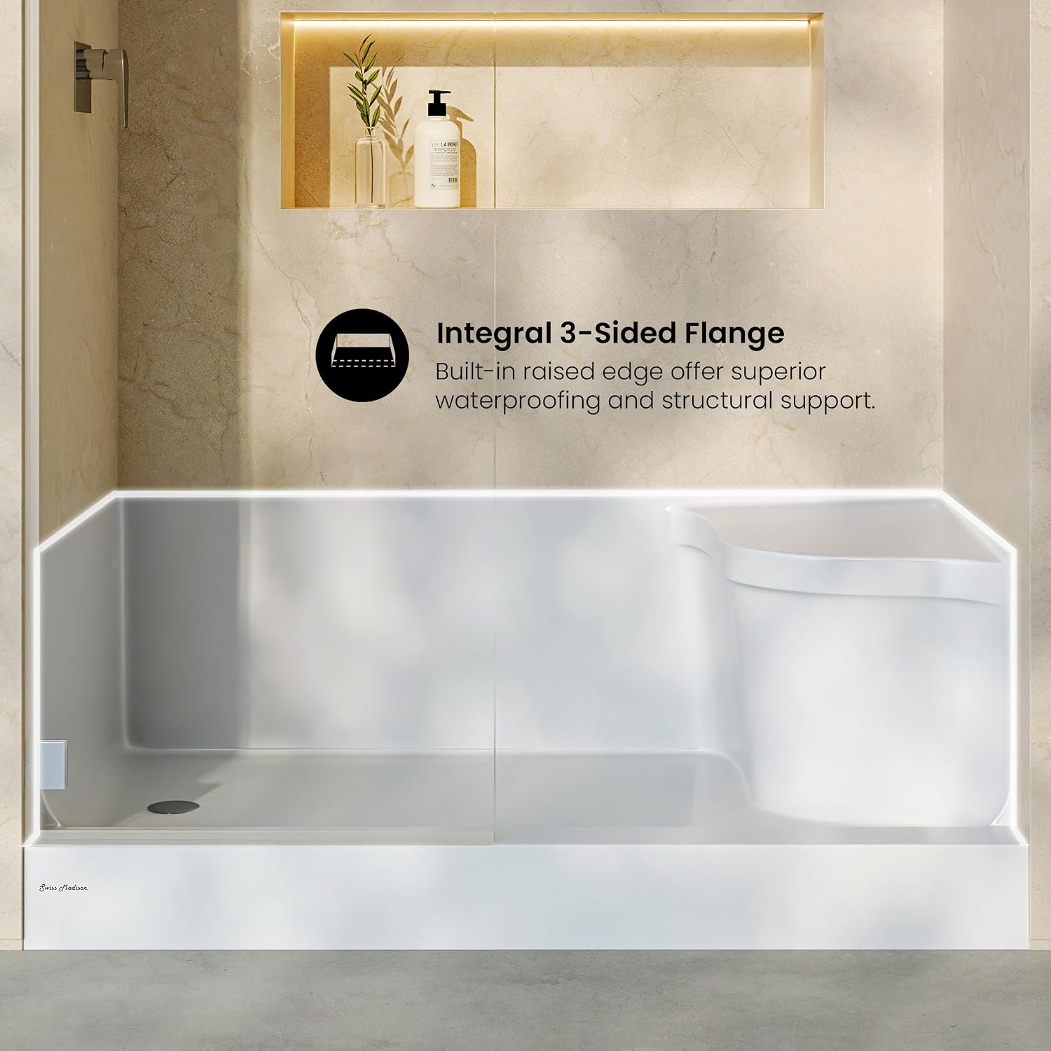 Aquatique 60 X 32 Single Threshold Shower Base With Left Hand Drain and Integral Right Hand Seat in White
