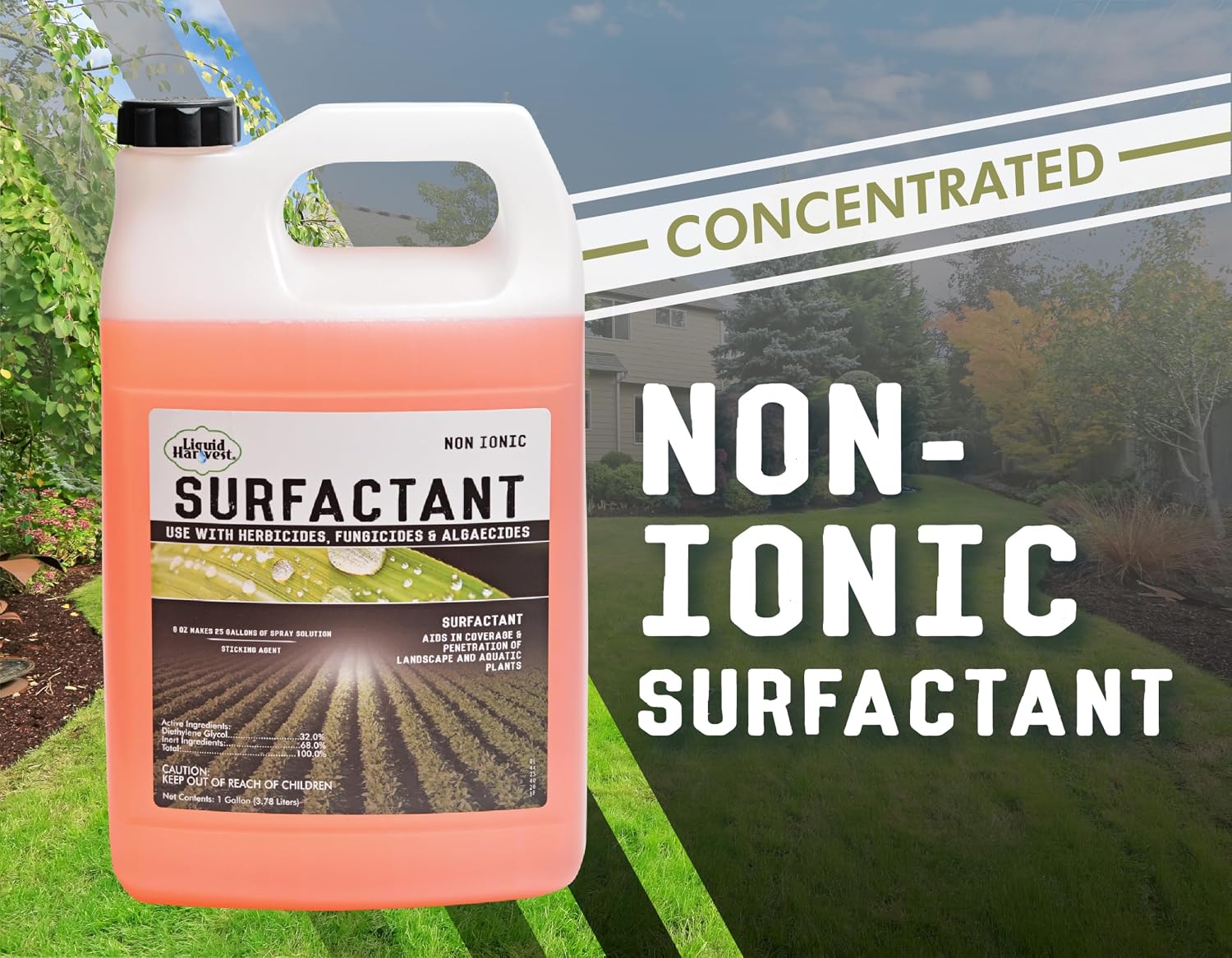 Liquid Harvest Concentrated Surfactant for Herbicides Non-Ionic Gallon (128oz), Increase Product Coverage, Increase Product Penetration
