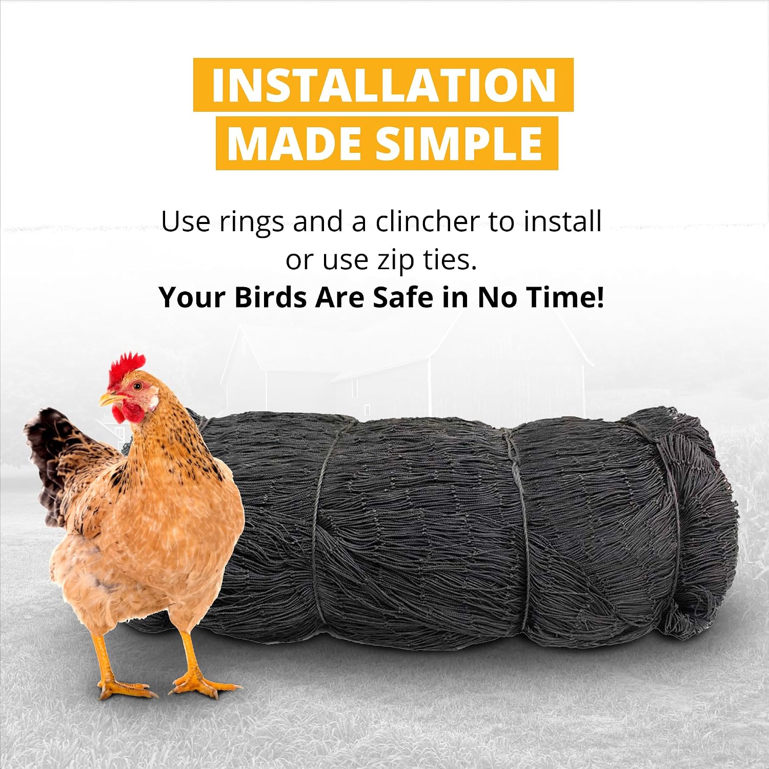 Stromberg’s 2” Mesh Heavy Duty Knotted Aviary Netting, UV Resistant Polyethylene Fiber for Game Birds, Pheasants & Poultry, 85 Lbs Break Strength Durable Against Weather and Predators, Size 25' x 50'