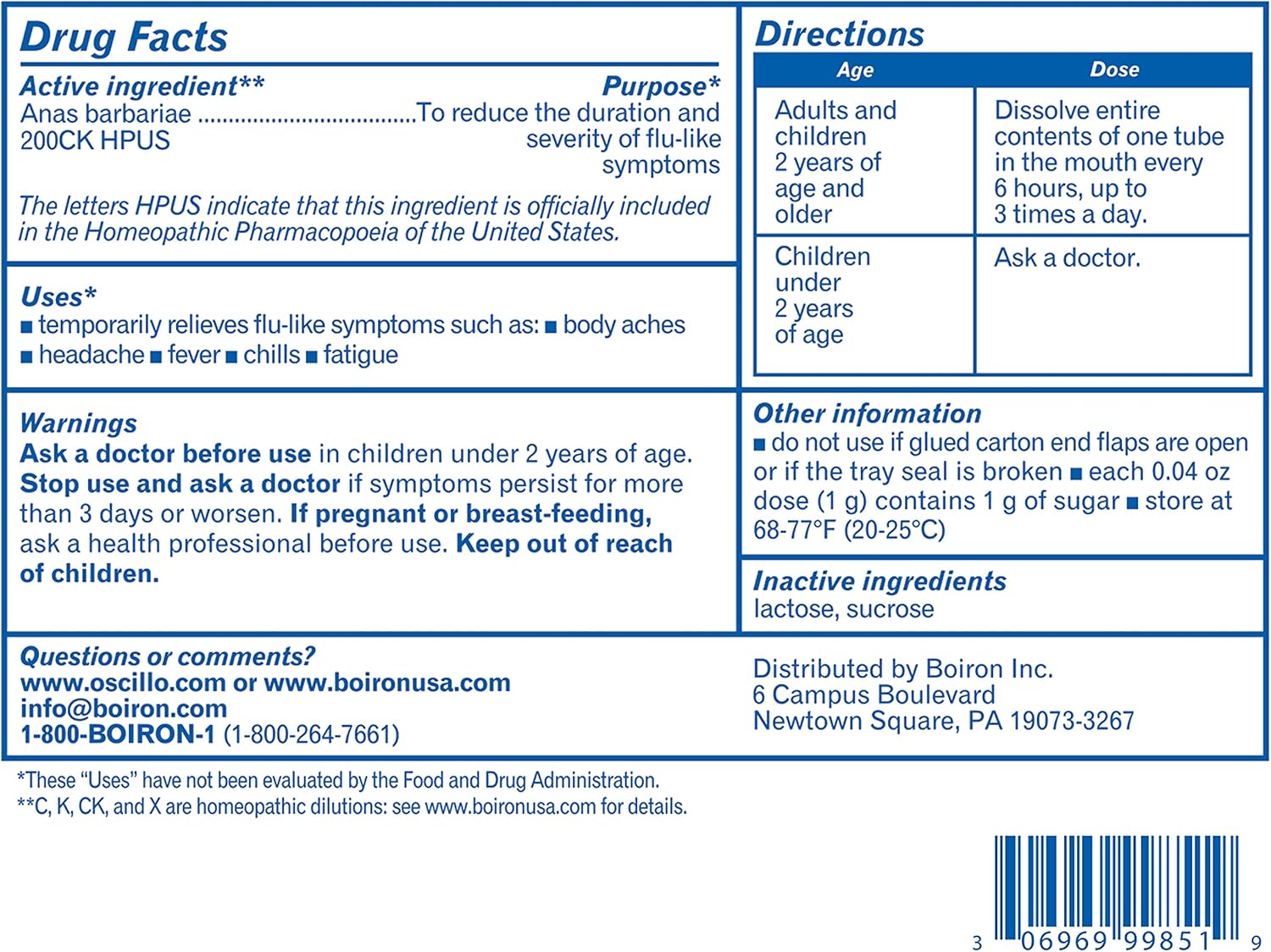 Boiron Oscillococcinum for Relief from Flu-Like Symptoms of Body Aches, Headache, Fever, Chills, and Fatigue - 30 Doses