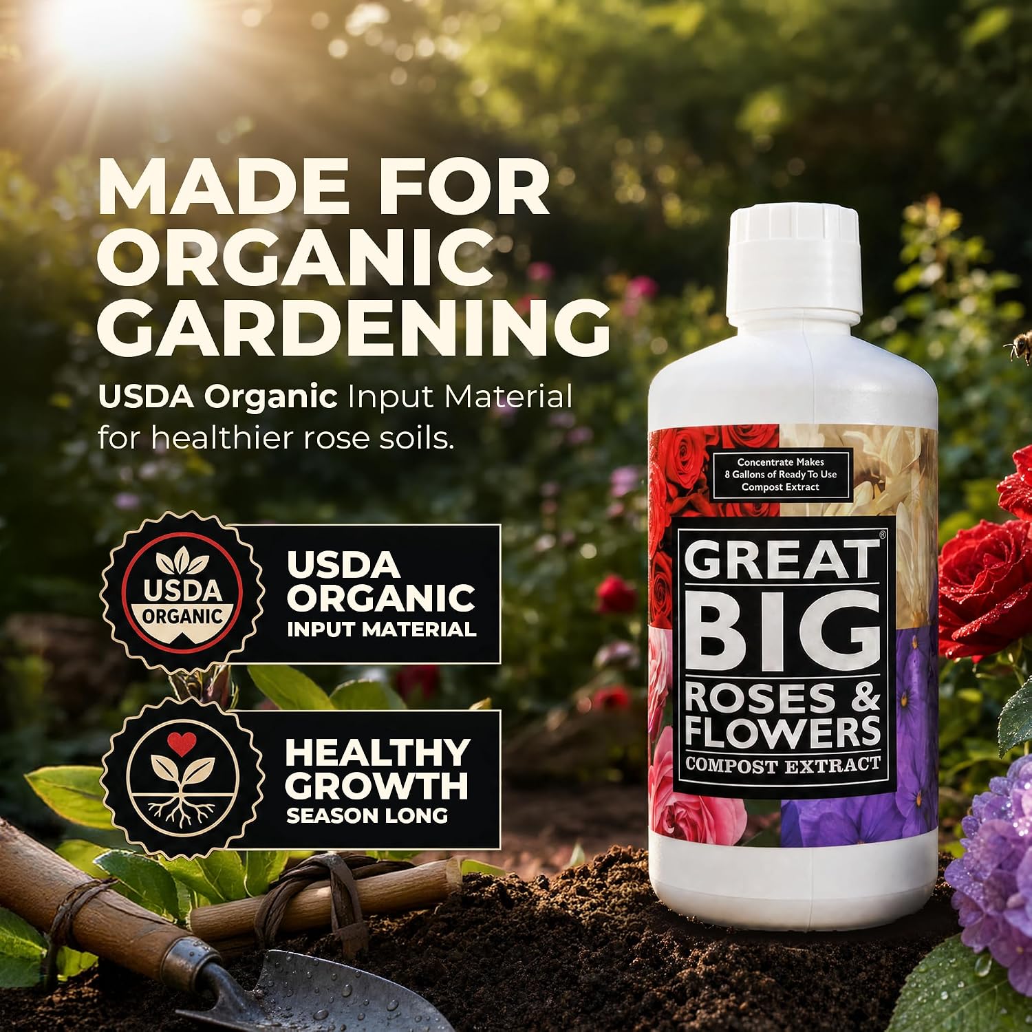 Great Big Roses Fertilizer Booster for Rose & Flower Gardens, 32 Ounce | Organic; For Roses, Flowers, Hydrangeas & Flowering Shrubs; Mix 4 oz per gal water; More Blossoms & Better Root Uptake