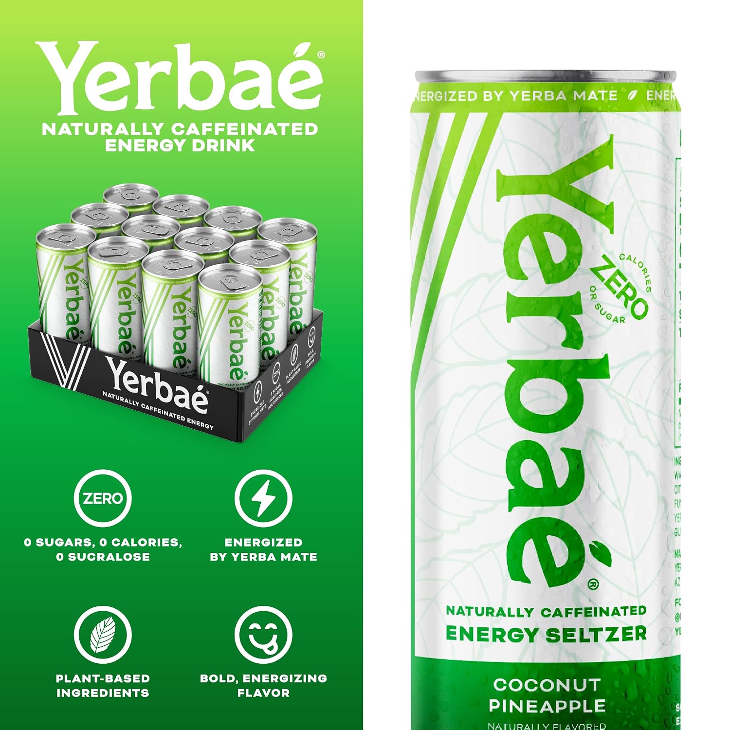 Yerbaé Energy Seltzer - Variety Performance Pack. No Sugar/Calories/Carbs. Energized by Yerba Mate Naturally Caffeinated Plant-Based, Healthy Alternative to Coffee/Sugary Sodas, Pack of 12, 12oz cans