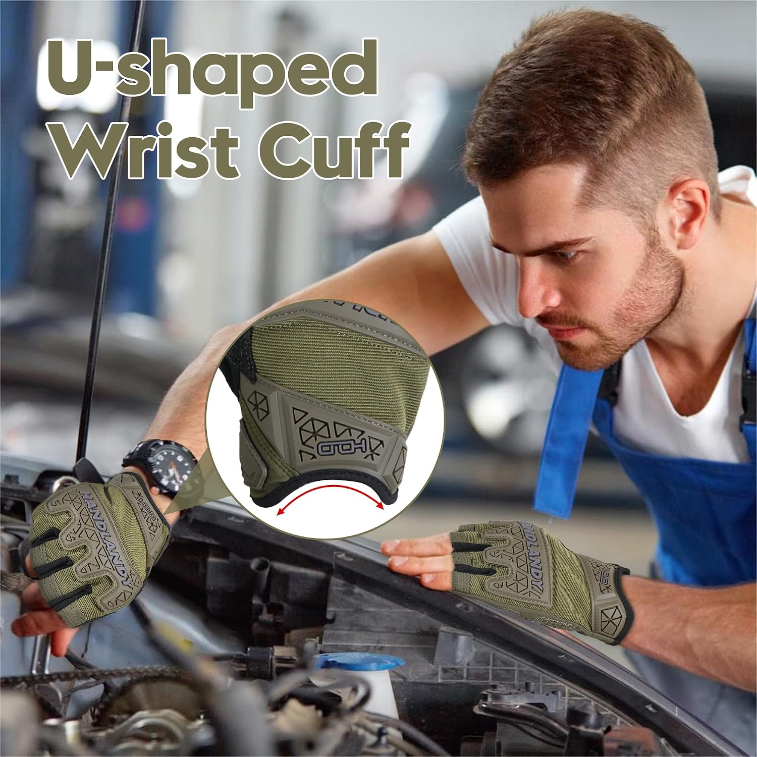 HANDLANDY Framer Work Gloves Open-Finger Carpenters Gloves, Fingerless Gaming Gloves for Tactical Shooting, Airsoft, Hunting, Police Work and Hiking L