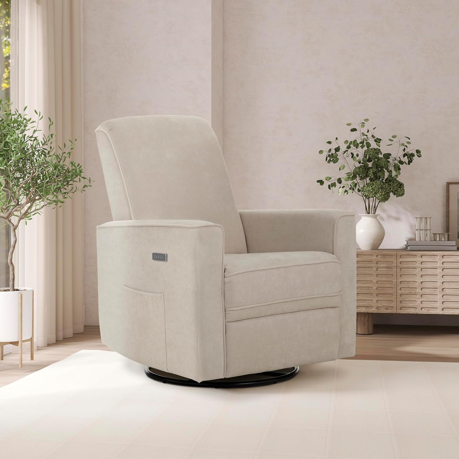 évolur Harlow Upholstered Power Glider Recliner with USB Charging – Rocking & 275° Swivel with Smooth Glide – Greenguard Gold & FSC