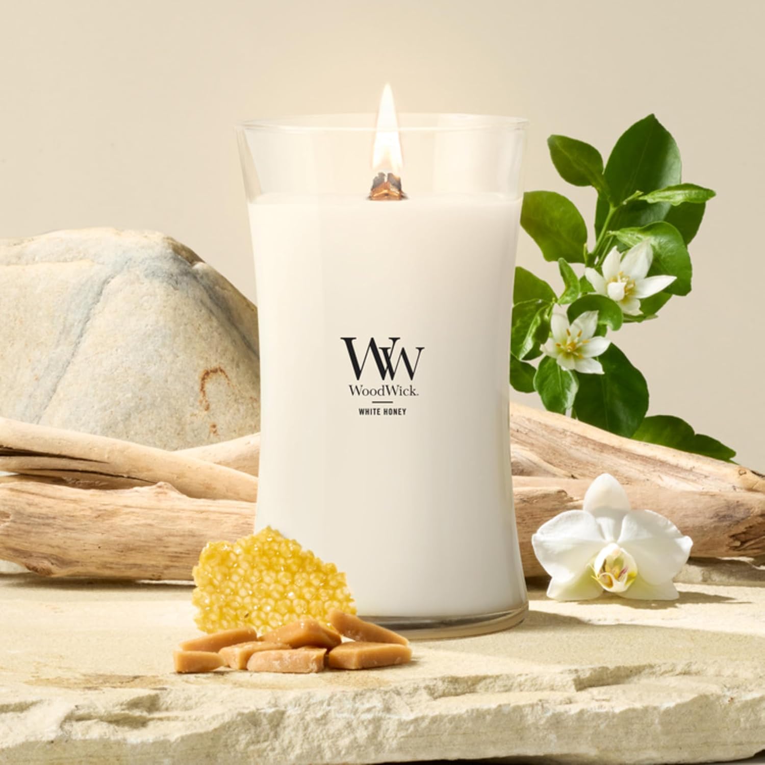 WoodWick Lavender Spa Gifts for Women and Men, 9.7 oz Medium Hourglass Candle with Crackling Wick