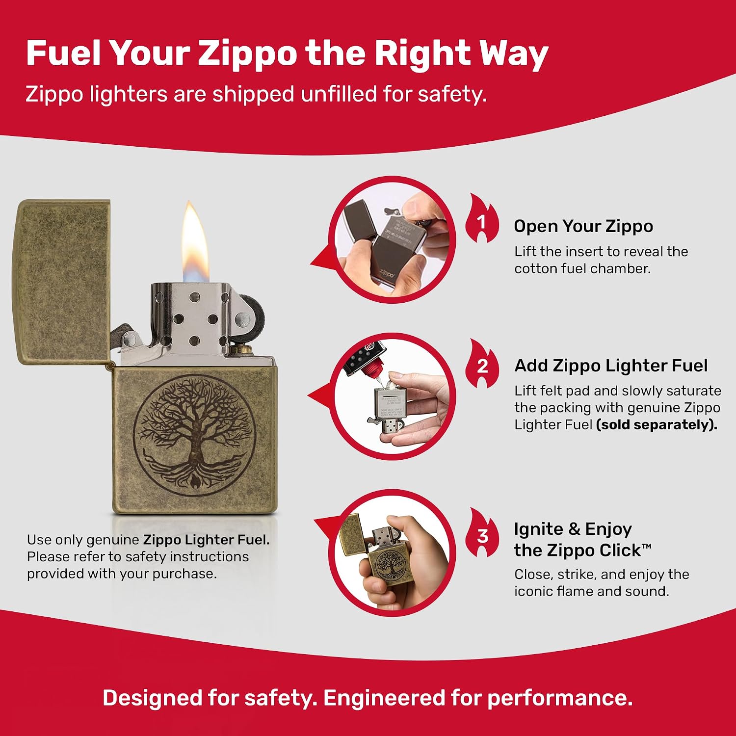 Zippo Tree of Life Pocket Lighter - Refillable Flip-Top Windproof Lighters - Spiritual and Symbolic Design Pocket Lighters - Luxury Metal Lighter Made in USA