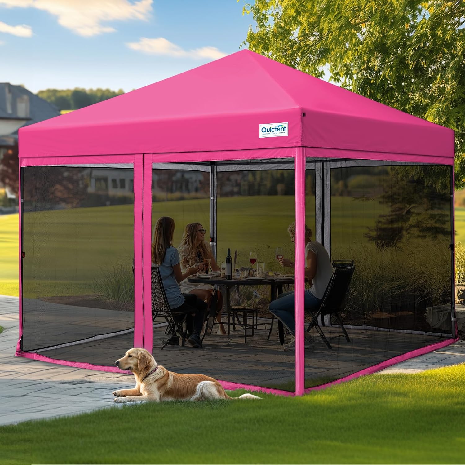 Quictent 10'x10' Pop up Screened Canopy Tent with Mosquito Netting | Portable Easy up Outdoor Screen House Shelter for Patio, Camping and Picnic, Includes Wheeled Carry Bag