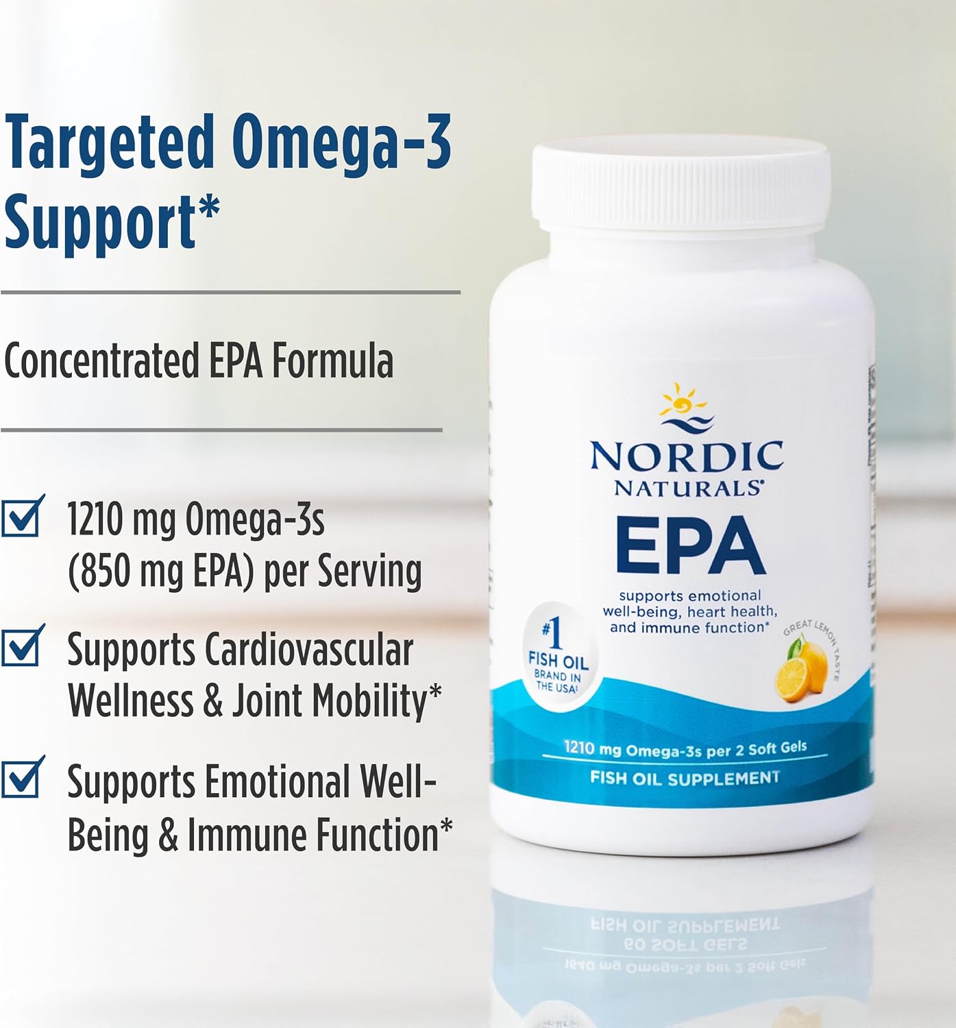 Nordic Naturals EPA, Lemon - 60 Soft Gels - 1210 mg Omega-3 - High-Intensity EPA Formula for Positive Mood