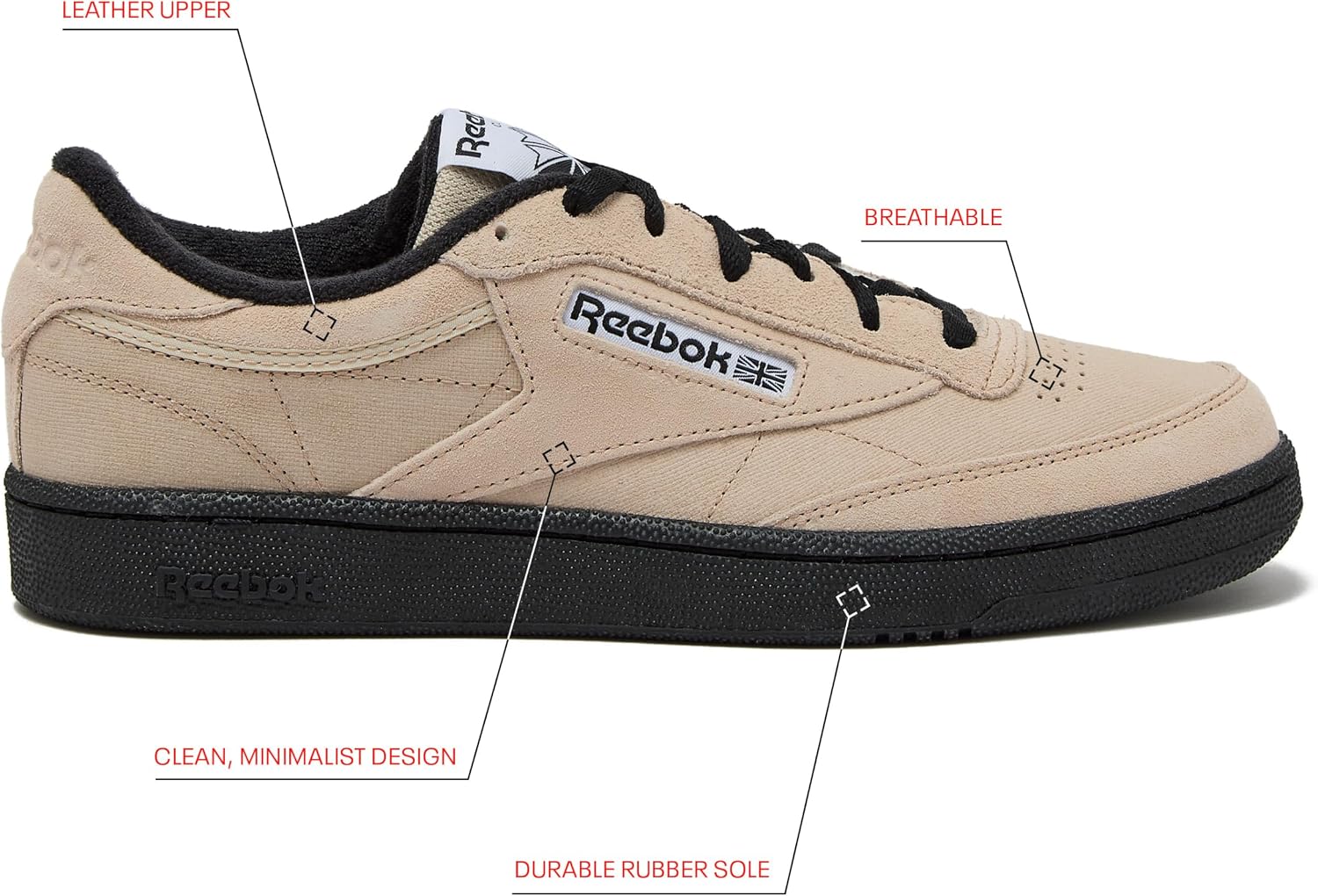 Reebok Club C 85 Mens Tennis Shoes, Casual Fashion White Sneakers for Men