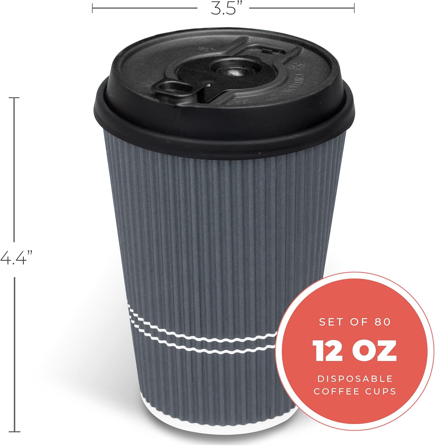 Disposable Coffee Cups With Lids - (80 set) 12 oz Paper To Go Coffee Cups With Resealable Lids Prevent Leaks! Travel Insulated Hot Beverage Drink Cup. Will Not Bend With Heat or Burn Fingers