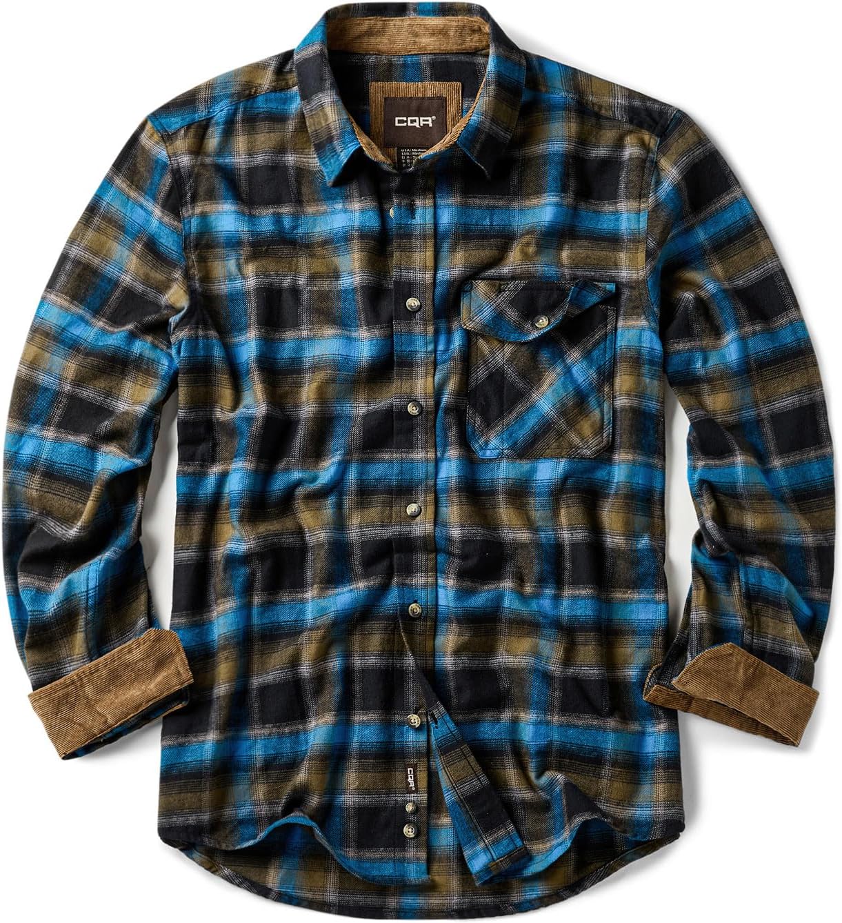 CQR Men's 100% All Cotton Button Down Flannel Shirts, Long Sleeve Brushed Warm Soft Casual Outdoor Plaid Shirt