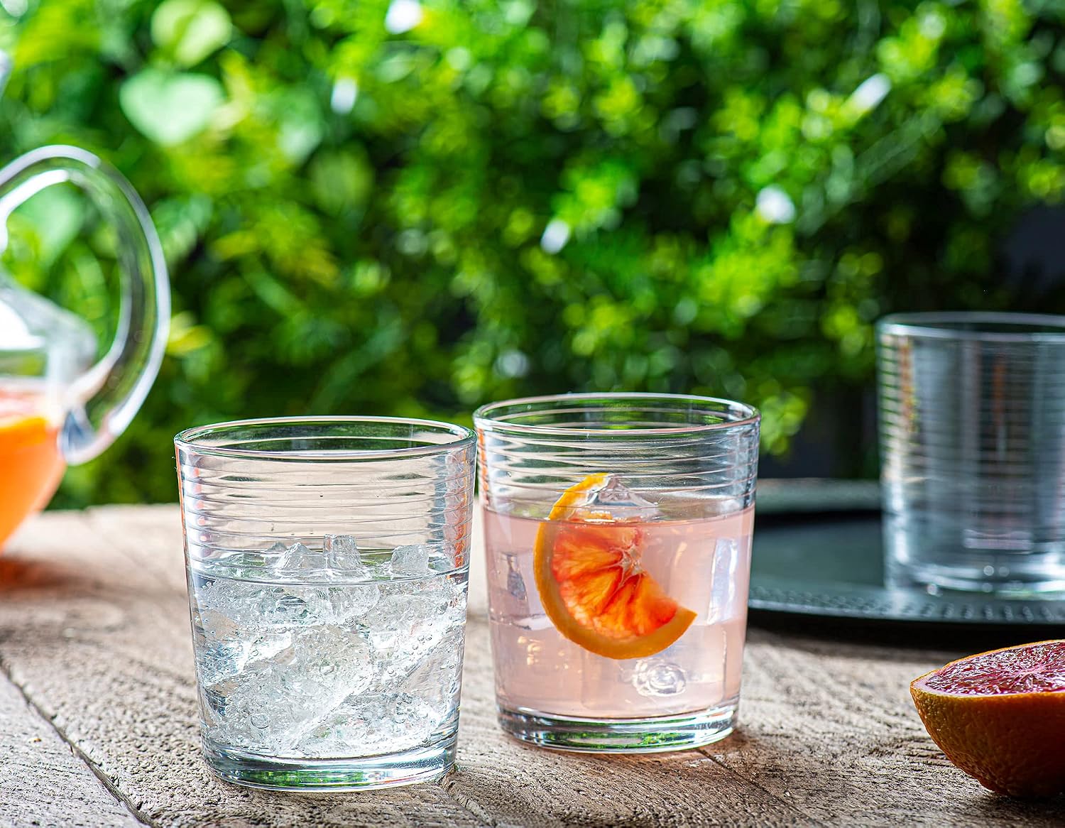 Le'raze Set of 16 Heavy Base Ribbed Durable Drinking Glasses Includes 8 Cooler Glasses (17oz) and 8 Rocks Glasses (13oz)